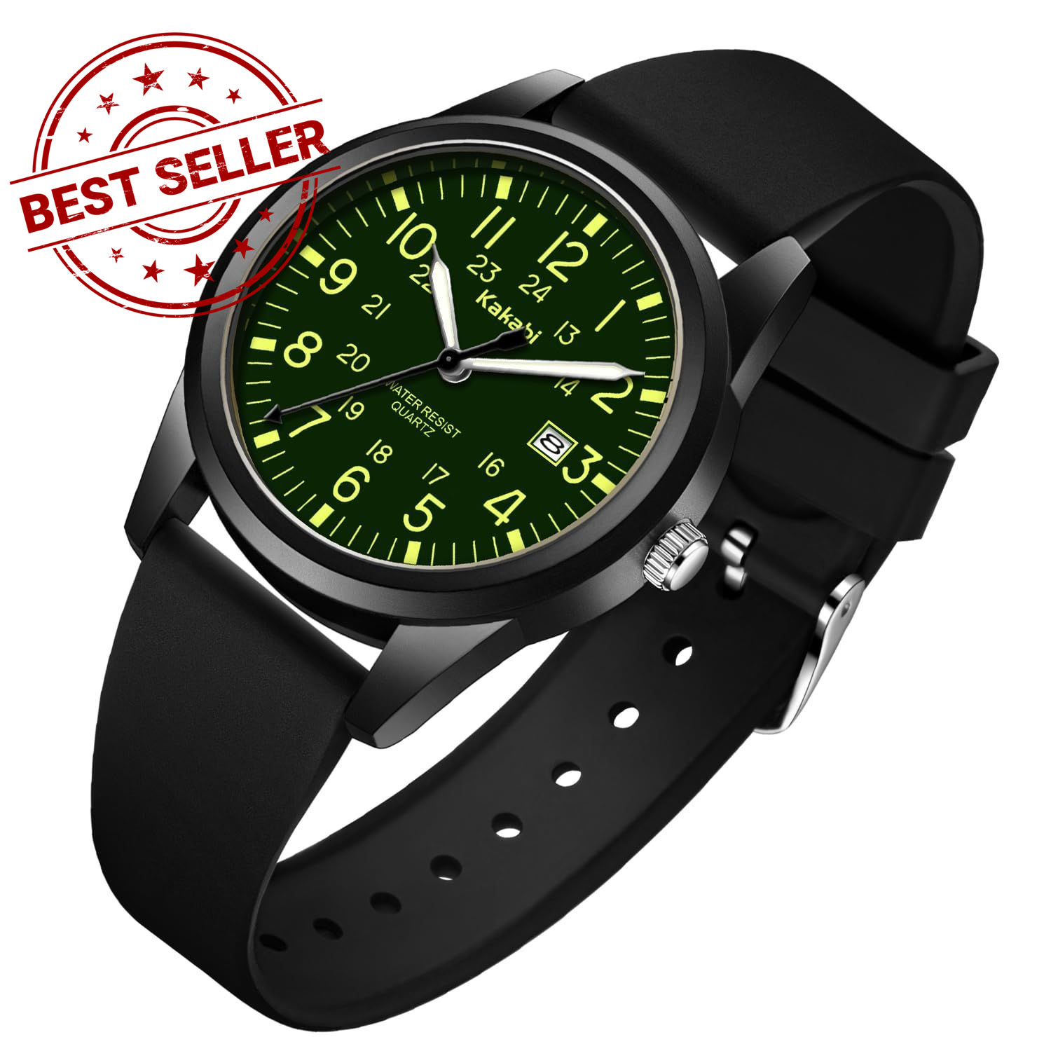 Kakabi Men’s Easy to Read Watch, Unisex Military Sport Analog 010-BlackGreen