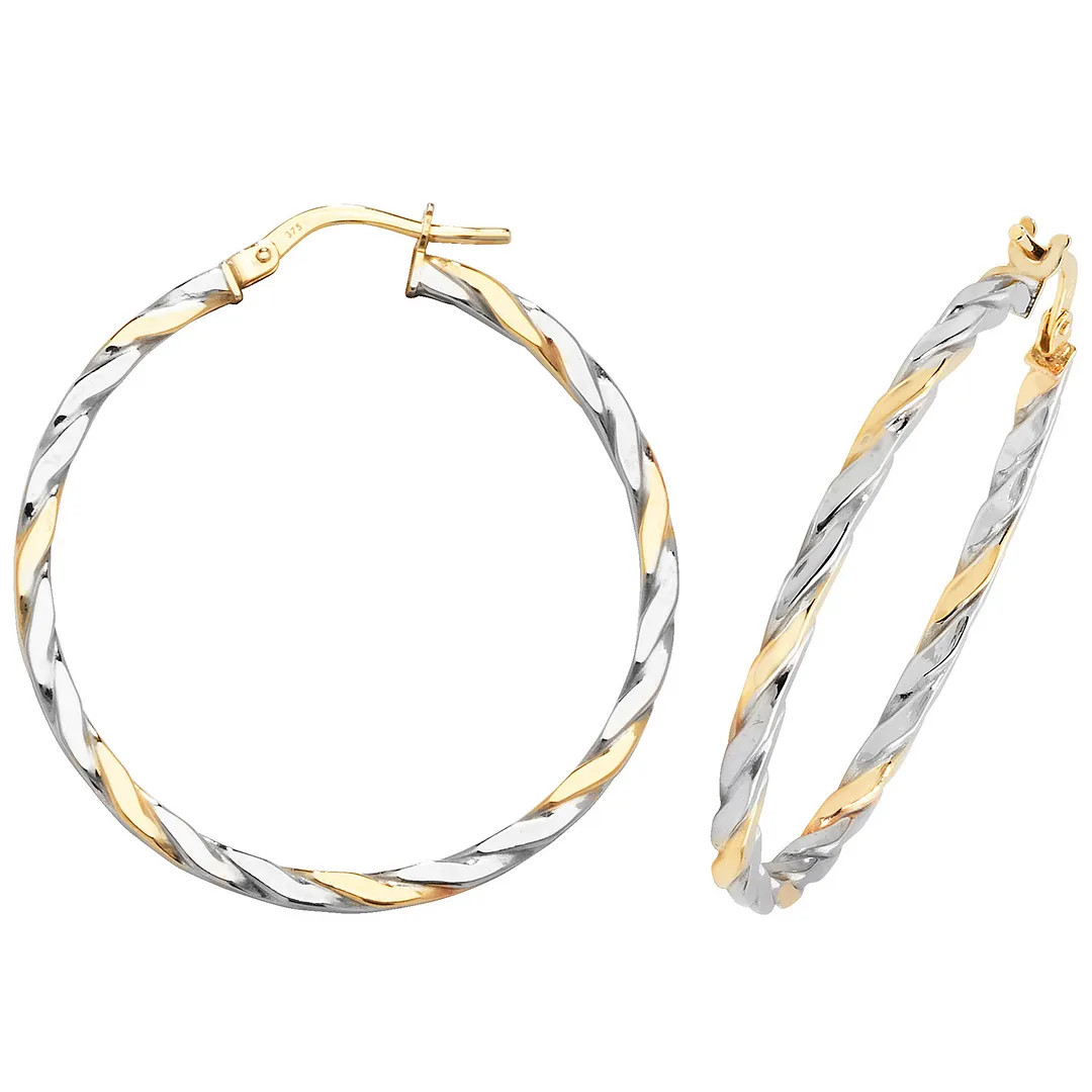 Hoop Earrings 9ct Yellow and White Gold 30mm Womens Jewellery