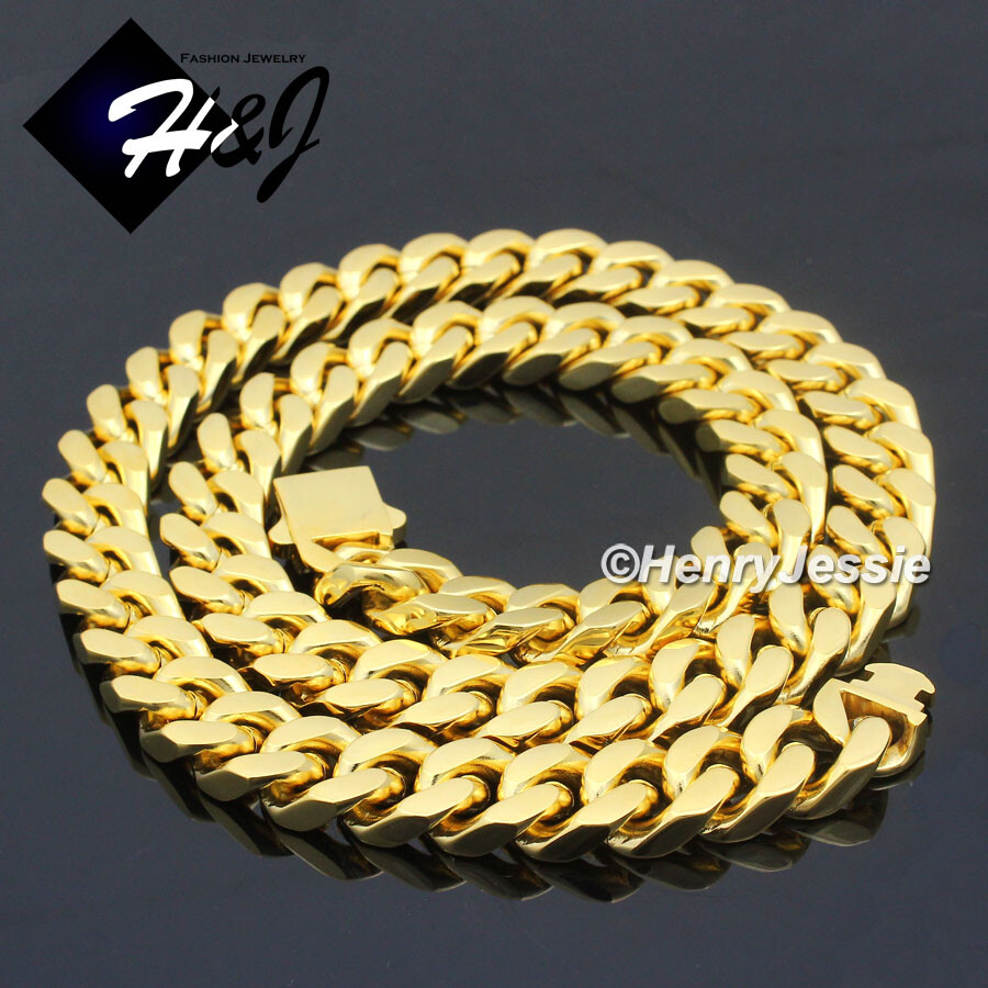 16-40″MEN Stainless Steel 7/10/12mm Silver/Gold Plated Miami Cuban Necklace*N166