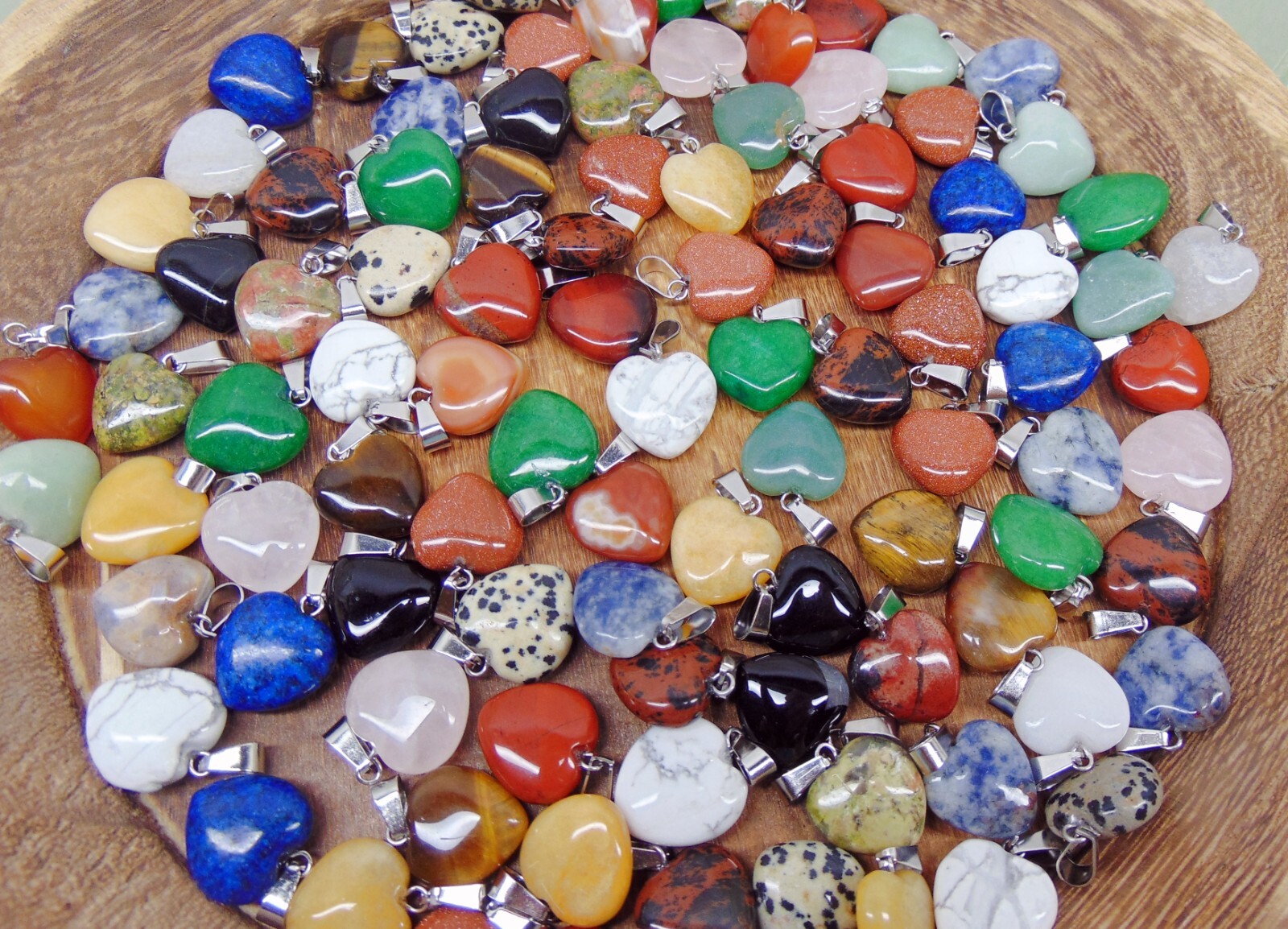 Mixed GemStone Heart Pendants 16mm ~ Silver Plated Ball Chain Necklace Optional