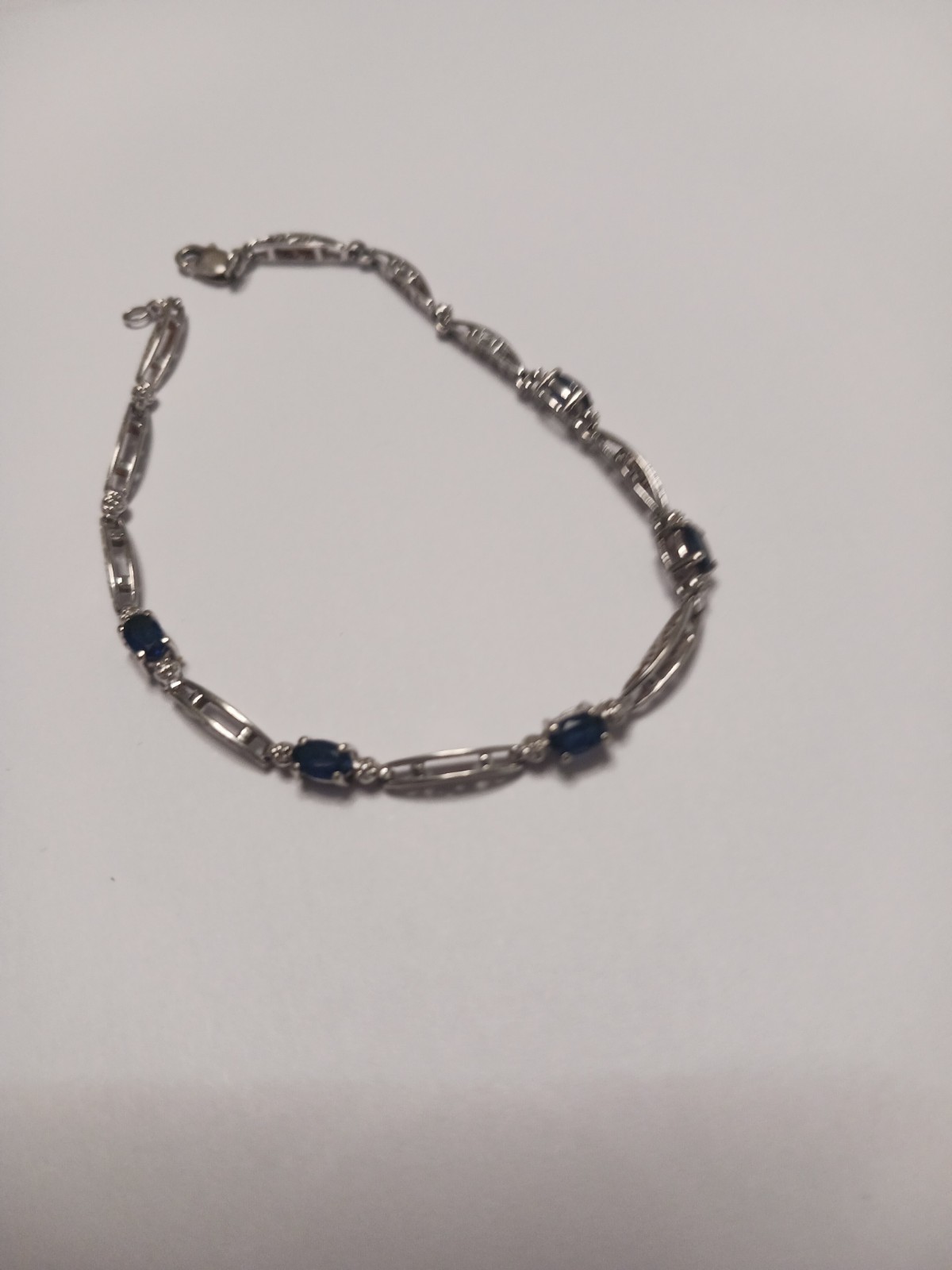 Sapphire and Diamond Accent 10Kt White Gold Bracelet 7 1/8 Inches
