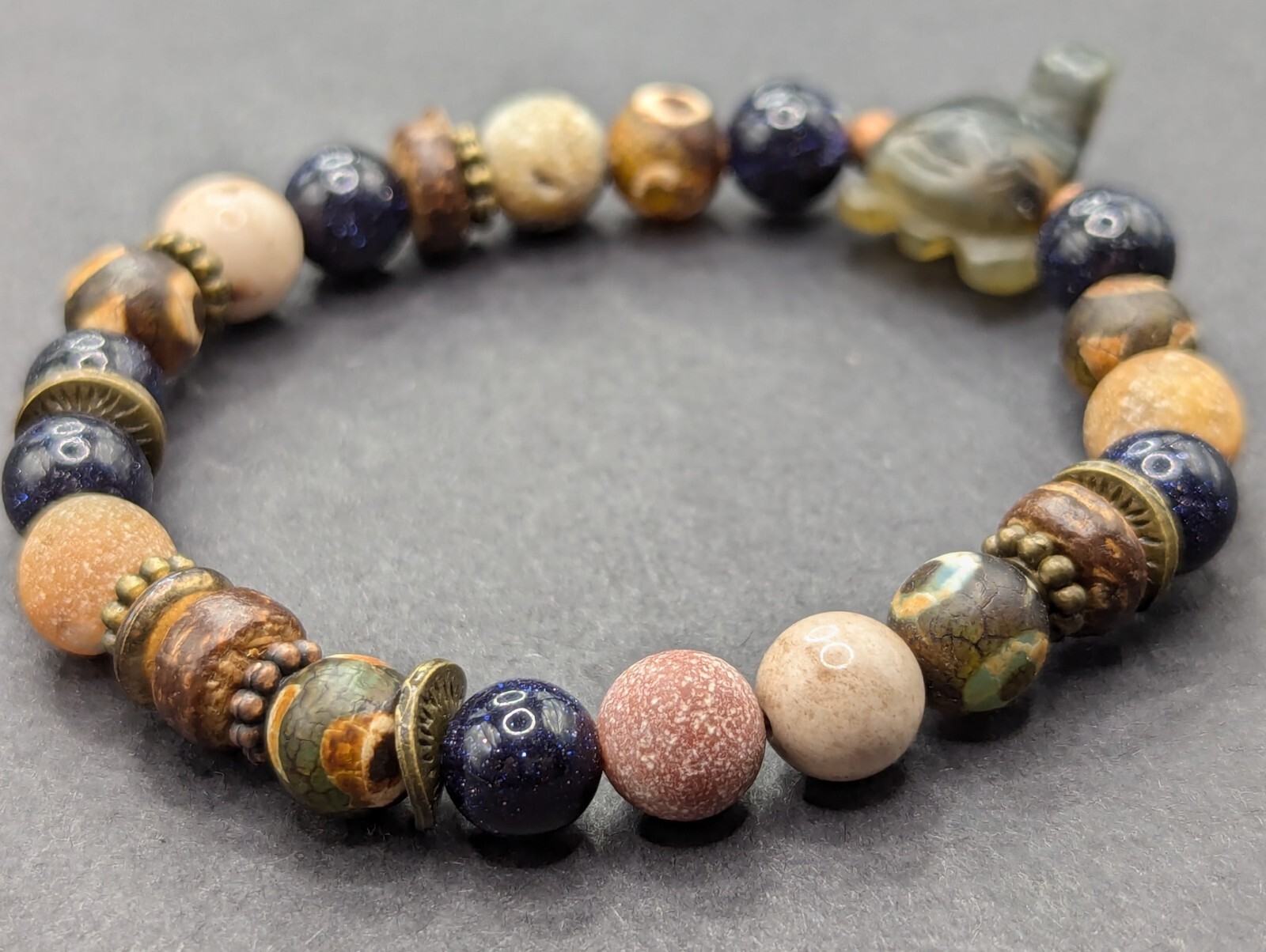 Women’s Turtle Boho Earthy Beaded Stretch Bracelet (16cm) Small Wrist