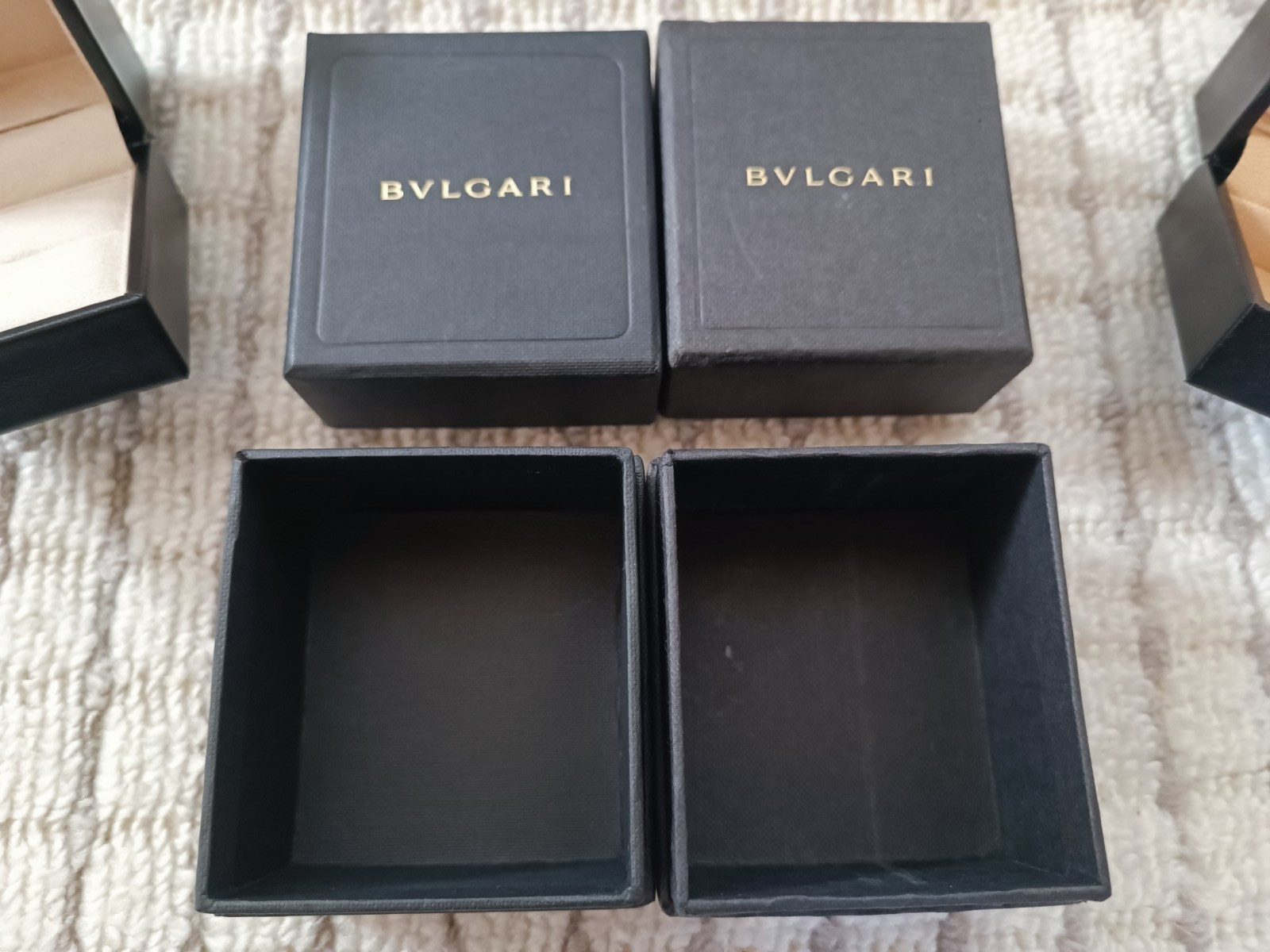 BVLGARI Ring Case Empty Jewelry 2box Black Leather W2.5 x H2.3in Square JAPAN