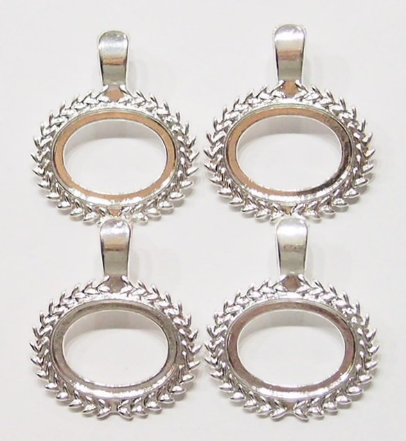 6 -25x18mm Shiny Silver Horizontal Wreath/ Enhancer Bail Pendant Setting 40x35mm