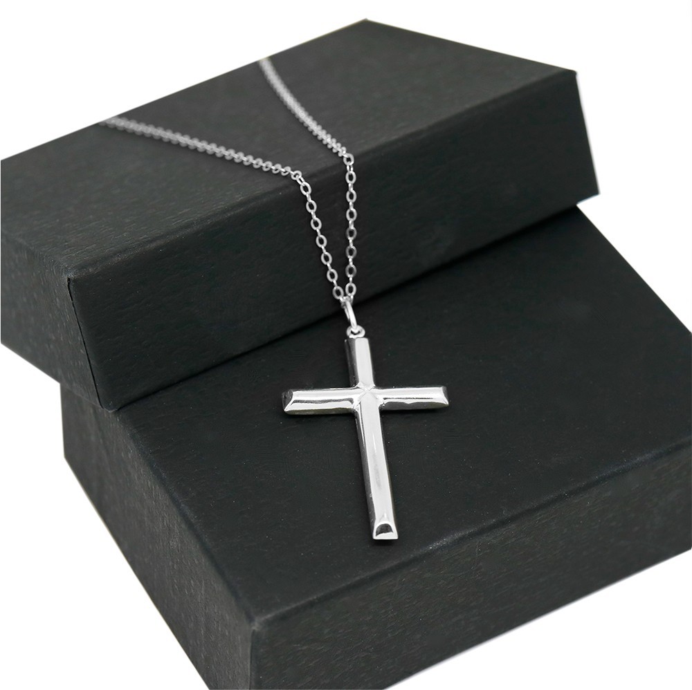 925 Sterling Silver Cross Pendant Necklace 2MM Curb Chain Necklace 16″-30″ Italy