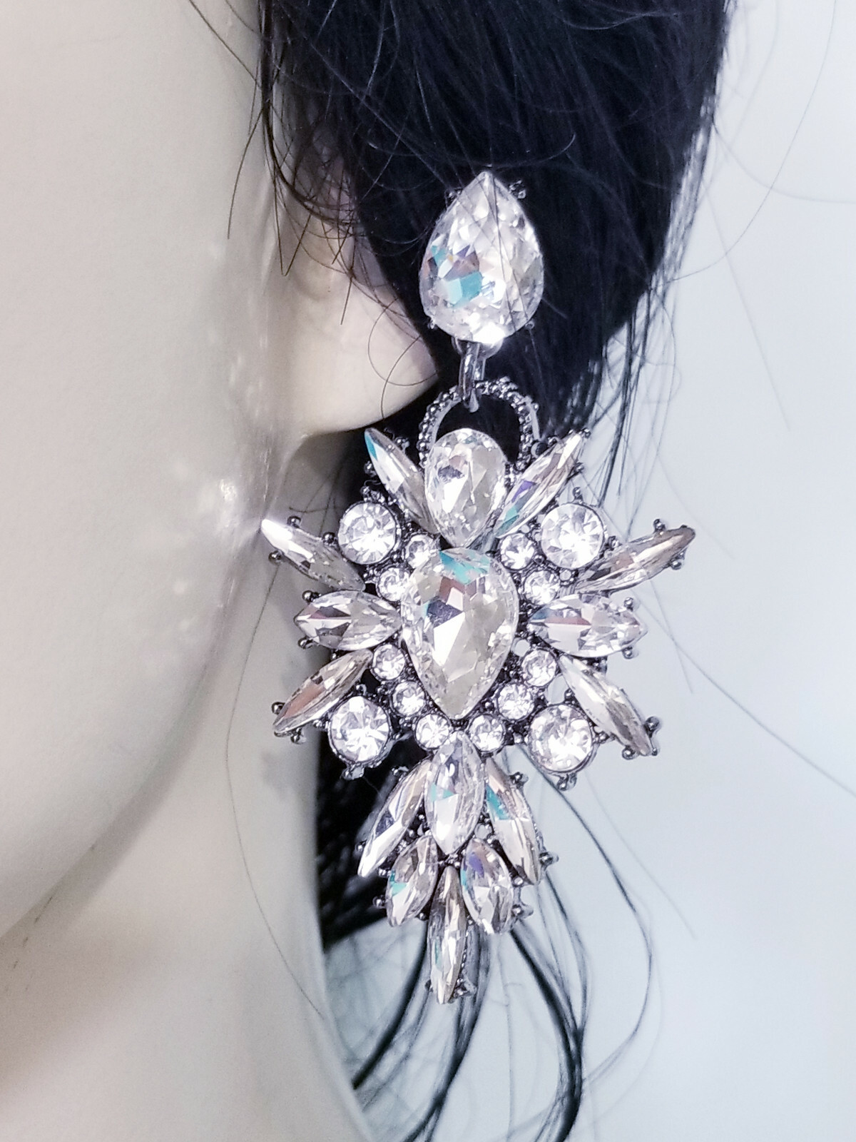 Chandelier Earrings Clear Rhinestone Crystal 2.8 in