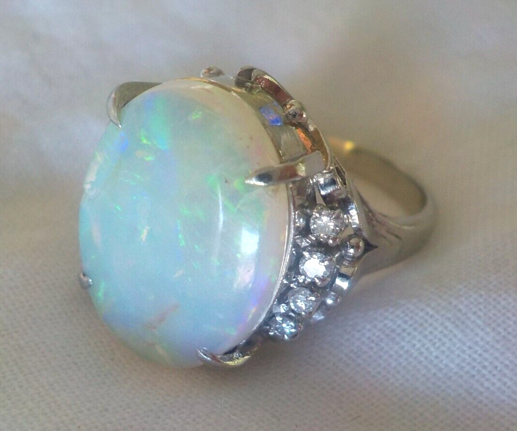 Vibrant Platinum Solitaire Fiery Opal Diamond Ring – 9.71 gms, Sz 5.75, 5.46 ctw