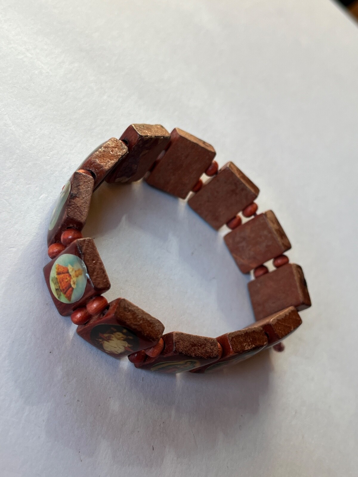 Rectangle Wood w Various Religious Figures Stretch Bracelet – will fit small to