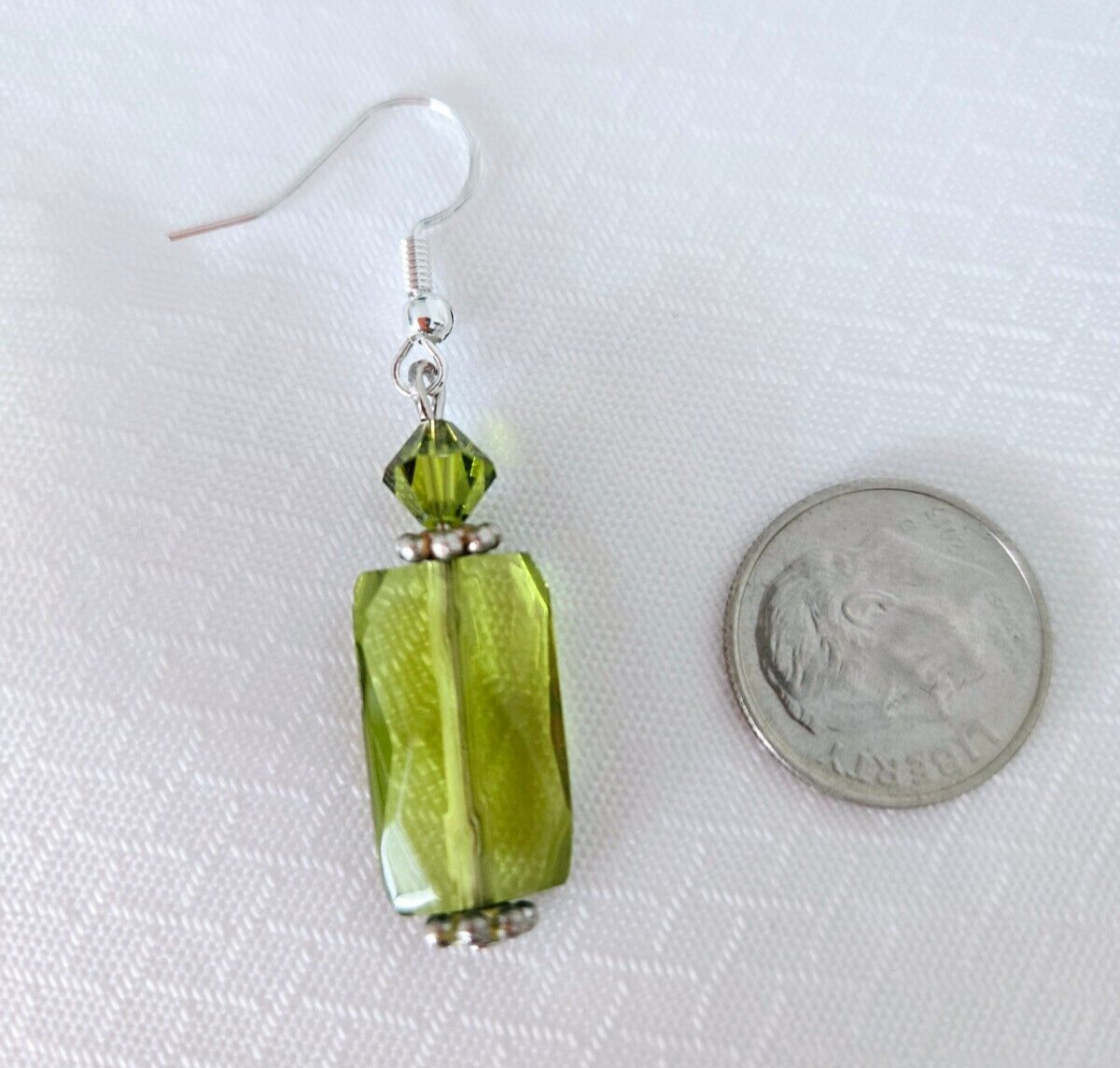 NEW! Nice Green Quartz & Crystal drop earrings Handmade in USA – Free Shipping