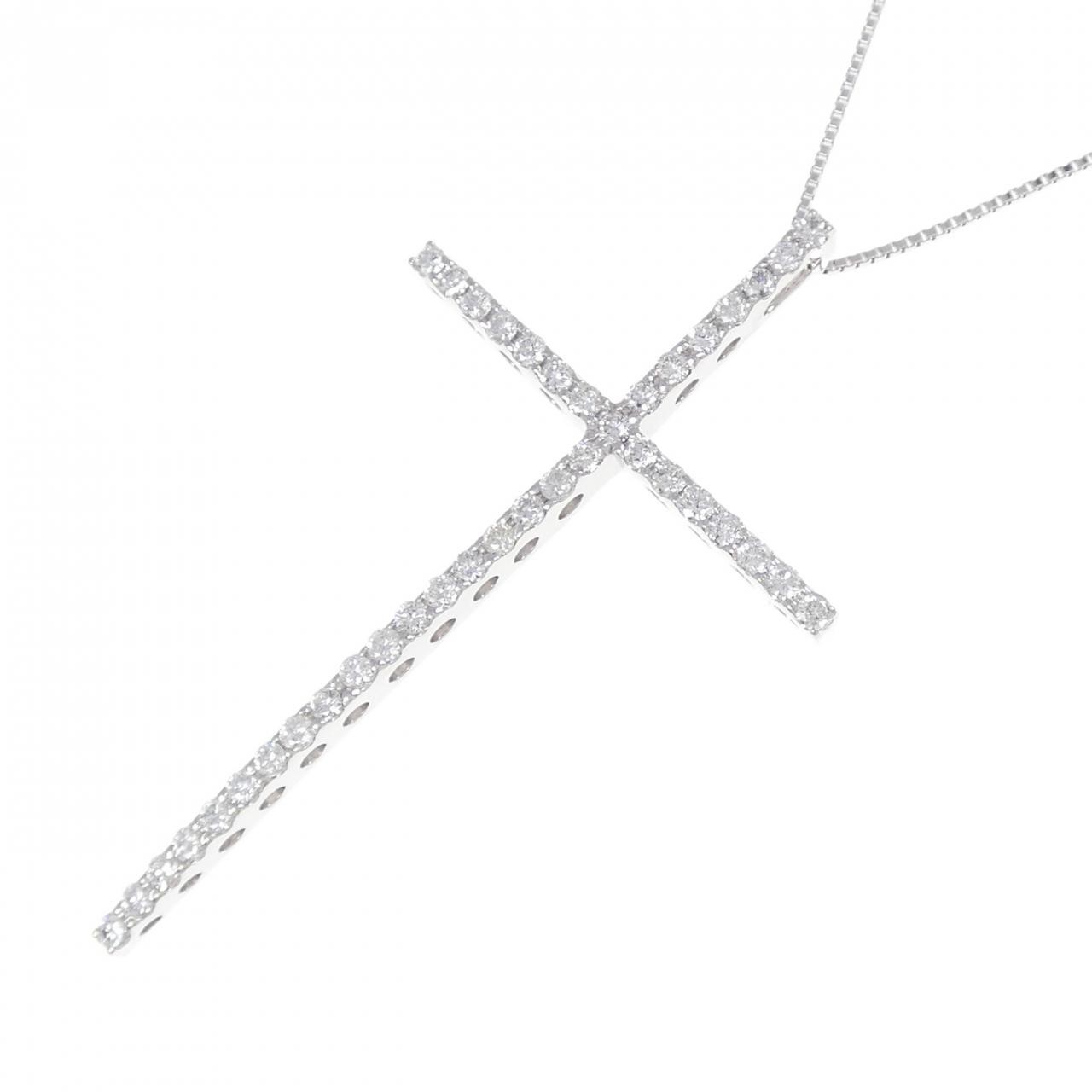 Authentic K18WG Cross Diamond Necklace 1.01CT #270-004-157-7988