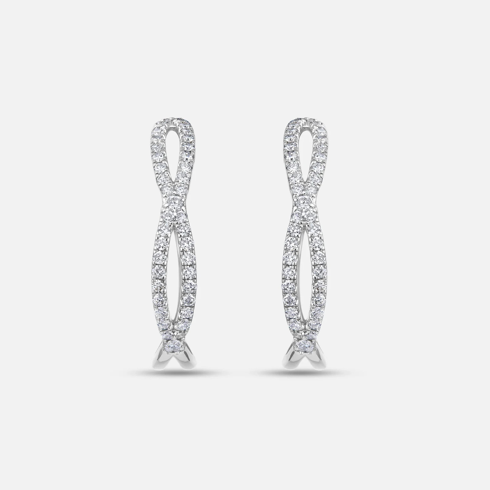 14k White Gold Twisted Hoop Earrings in Lab Grown Diamond