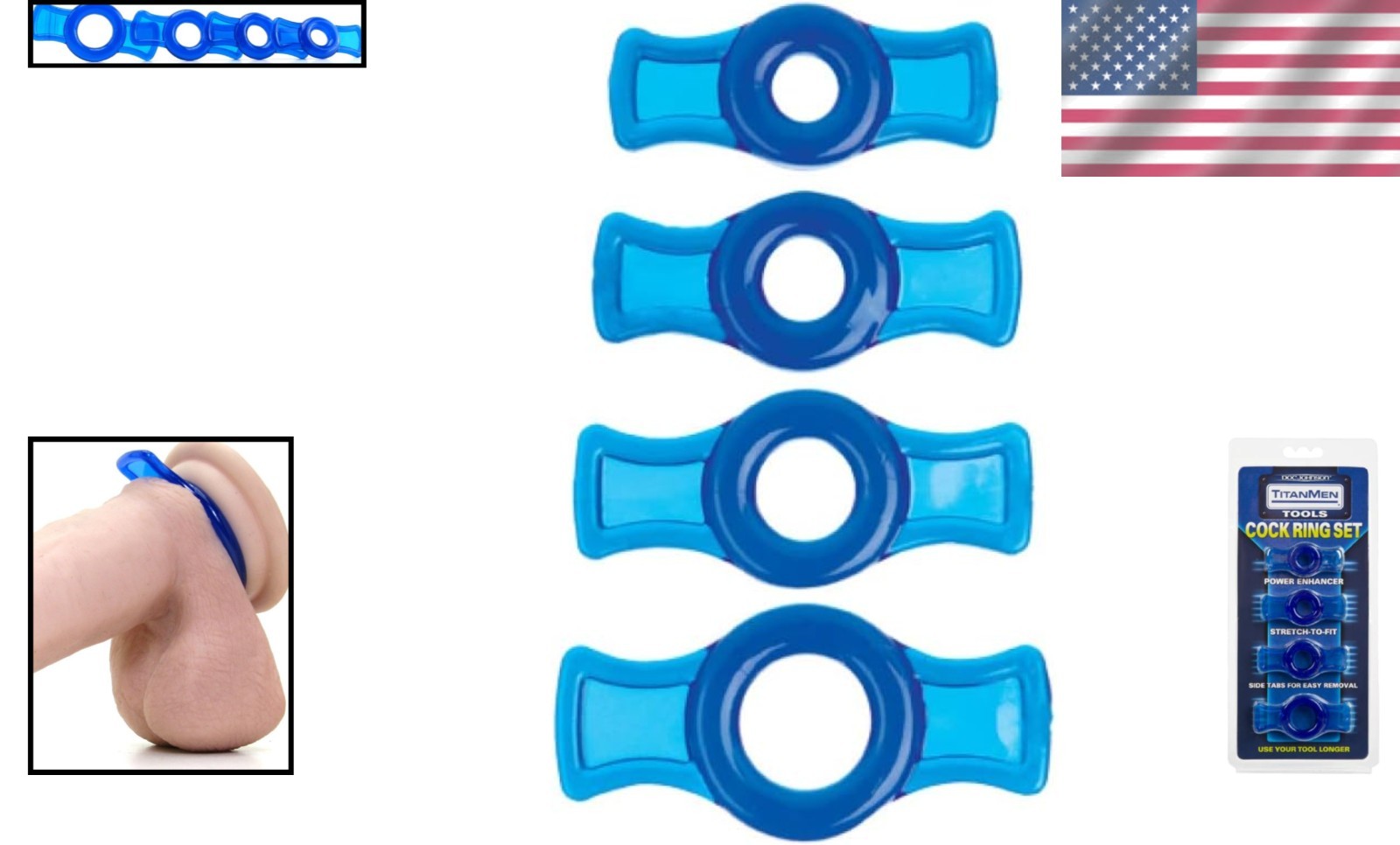 TitanMen 4 C-Ring Set – Adjustable Sizes for Firmer, Thicker Erections in Blue