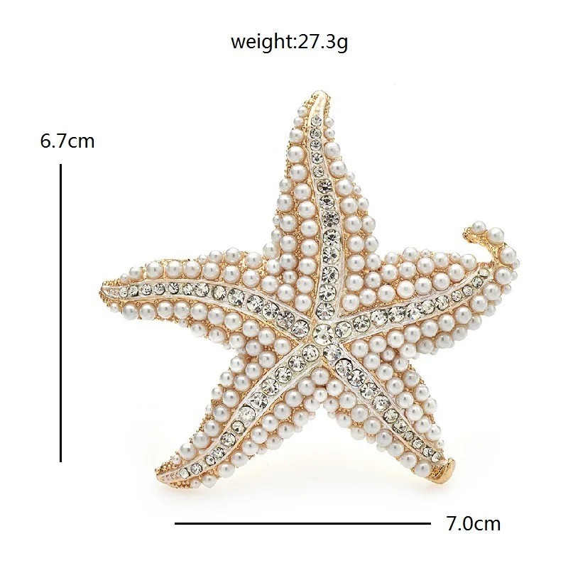 Starfish Brooch Pin Pearl Crystal Gold Nautical Ocean Jewelry Gift for Women