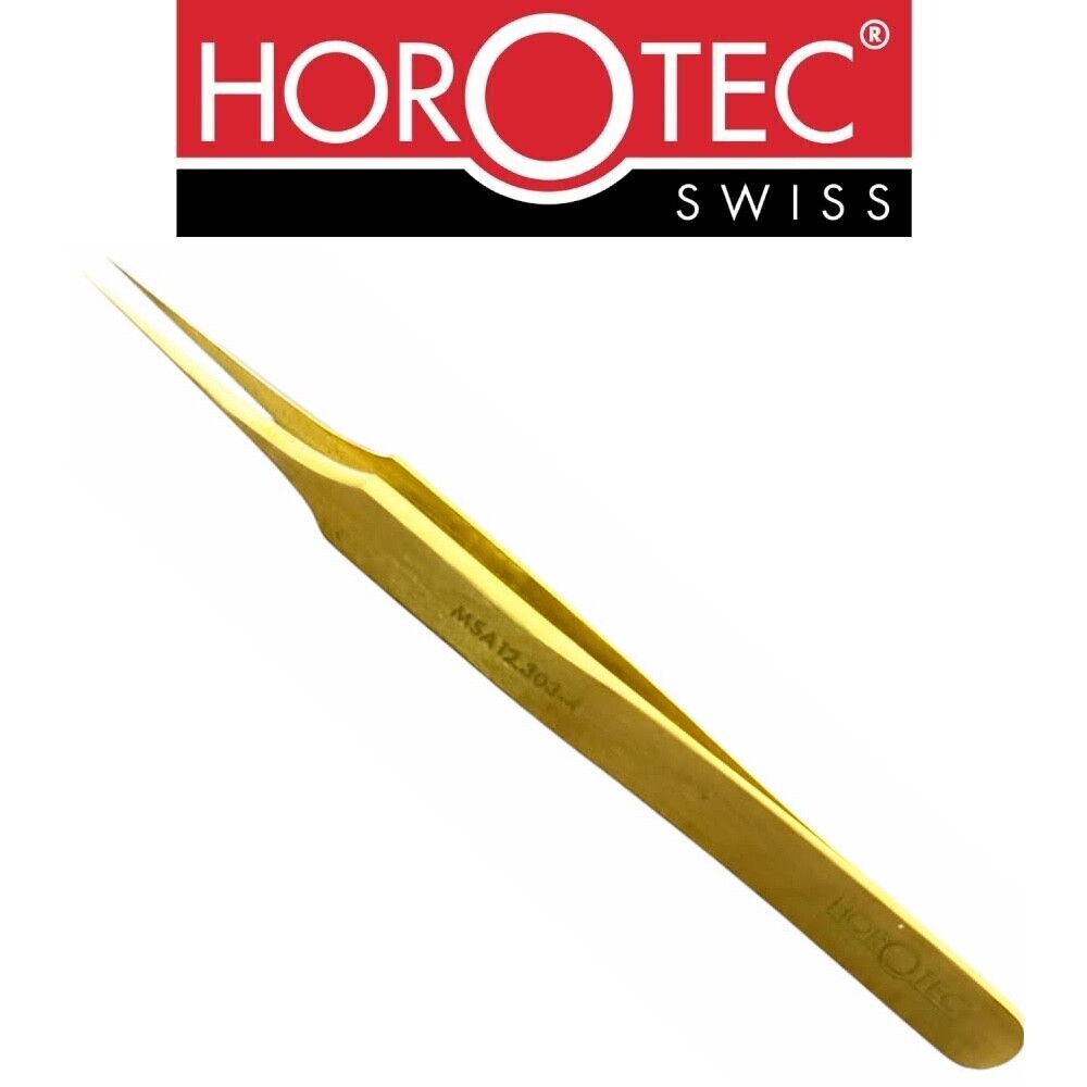 Horotec MSA12.303-4 brass tweezer with long and fine tips for hairsprings, 110mm