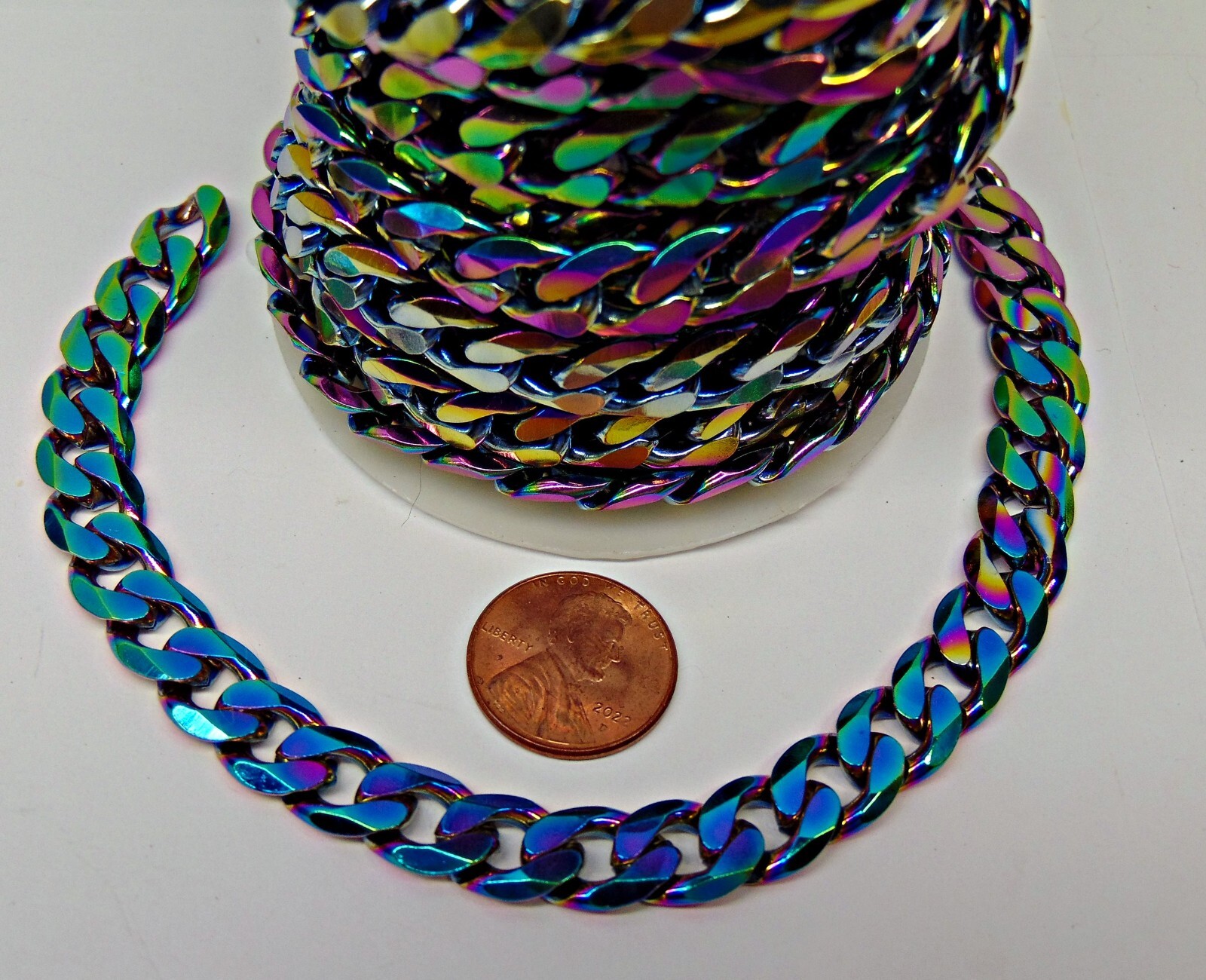 Hefty Bracelet or Necklace Rainbow Stainless Steel Cuban Curb Chain 10mm x 13mm