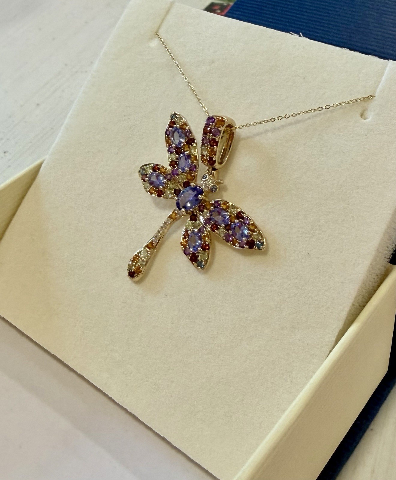 14kt Y/Gold Multi Gemstone & Diamond Dragonfly Necklace, 3.22cttw, 16-18”