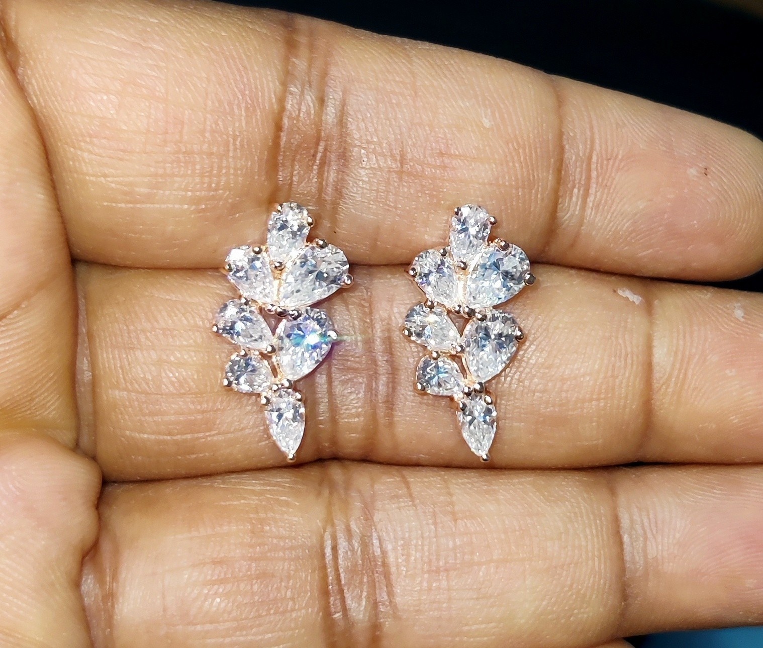 2.20Ct Pear Cut Lab Created Diamond Leaves Stud Earrings 14K Rose Gold Plated