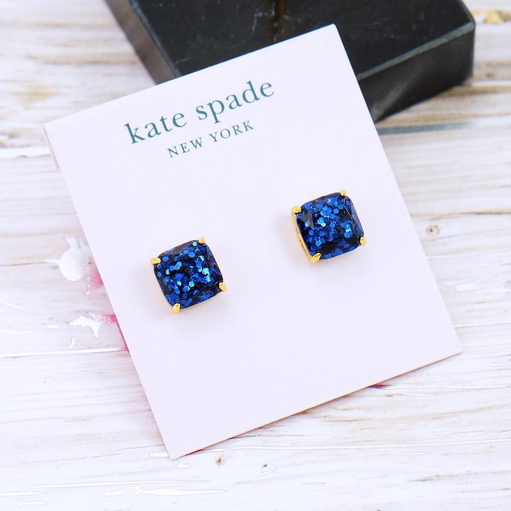 NWT Kate Spade square glitter studs earring Dark Navy Blue Mini
