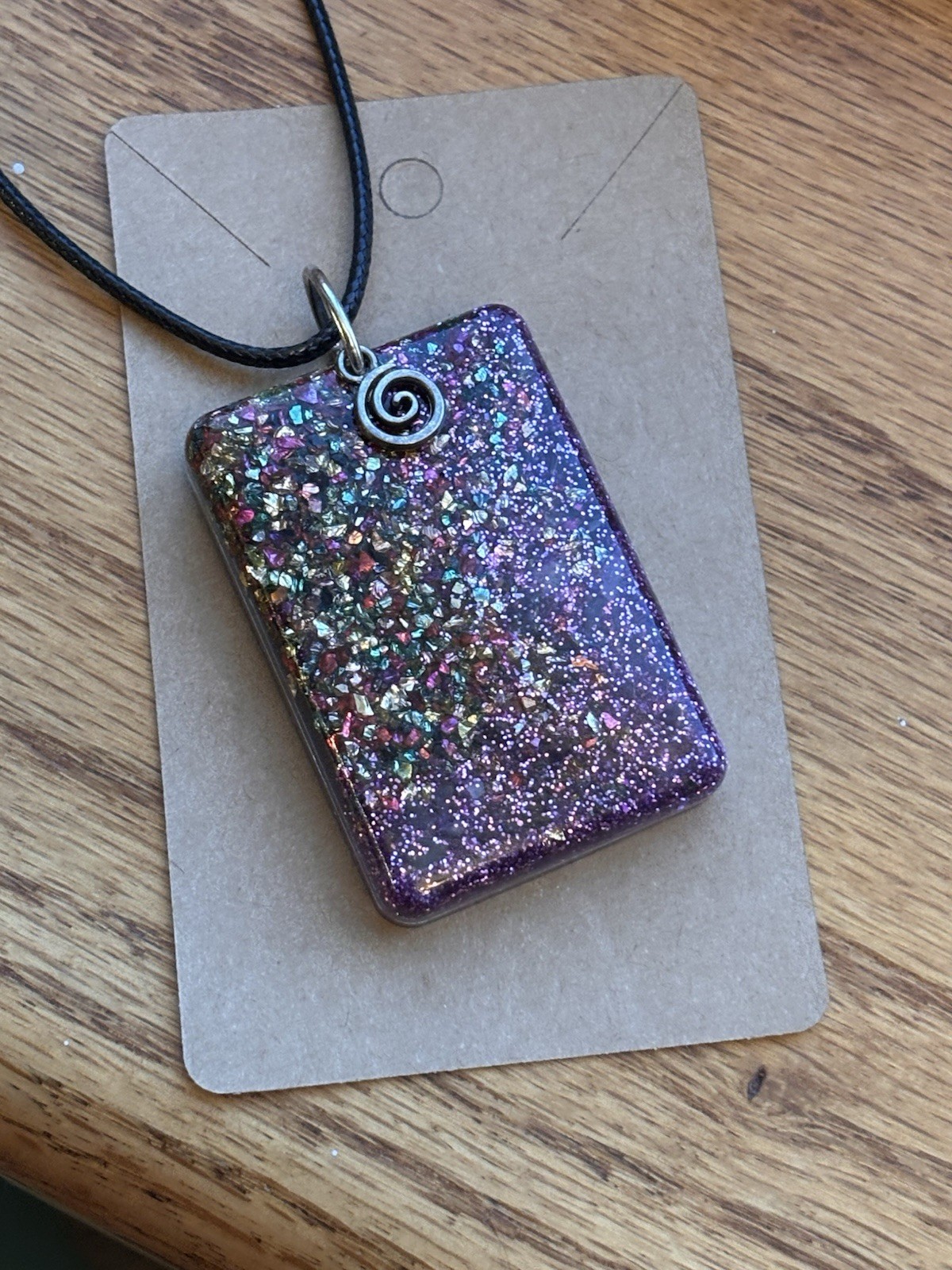 Handmade Resin Glitter Pendant Necklace – Crushed Glass Sparkle –purple Jewelry