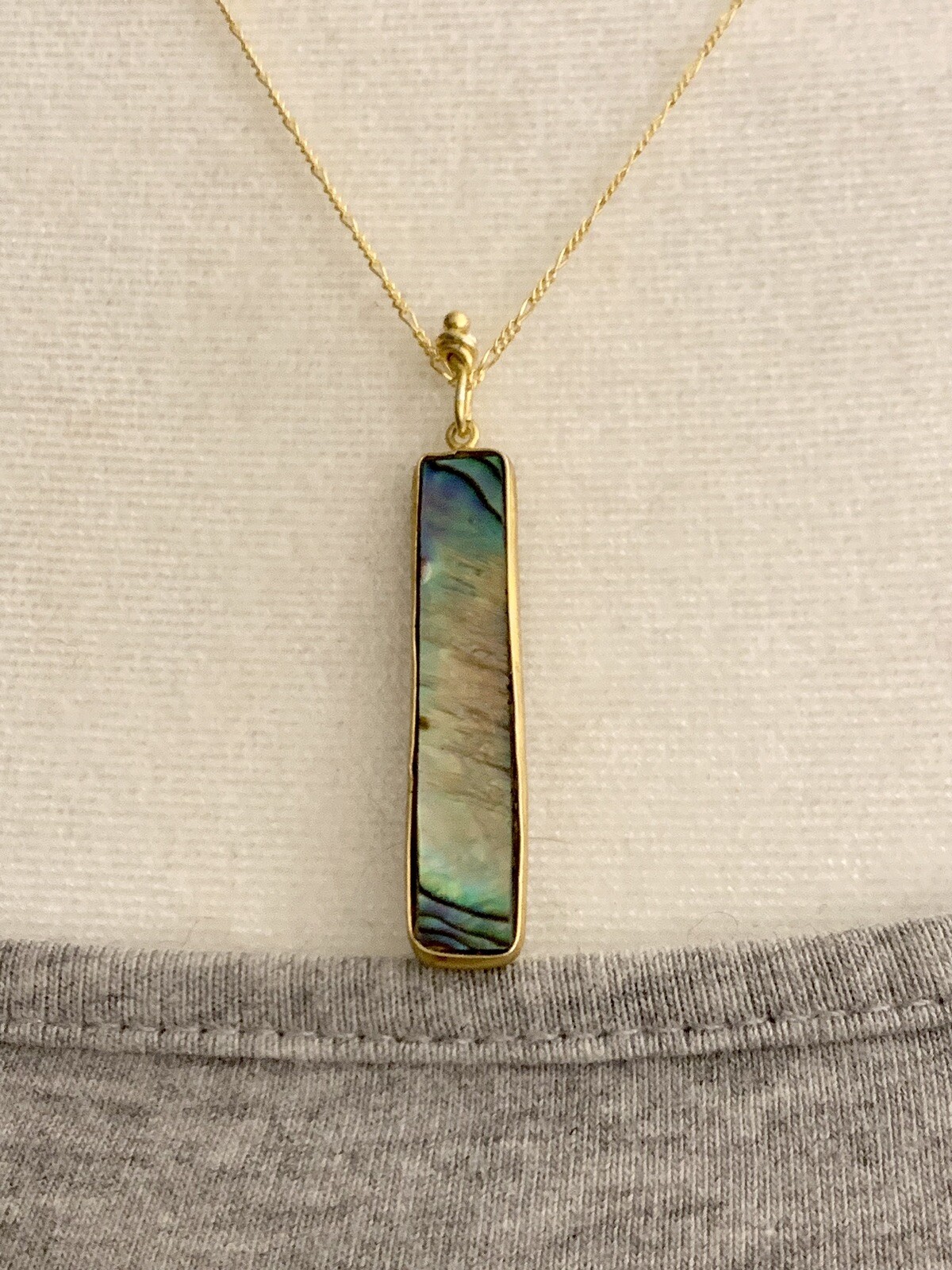 Natural Paua Shell 925 Sterling Silver (Gold) Chain Necklace 18”