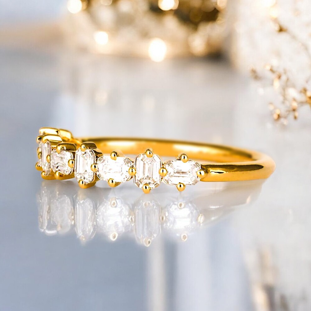 Lab Grown Diamond Stacking Band 14K Yellow Gold Emerald Cut 0.50 Ct GLI HRD Ring