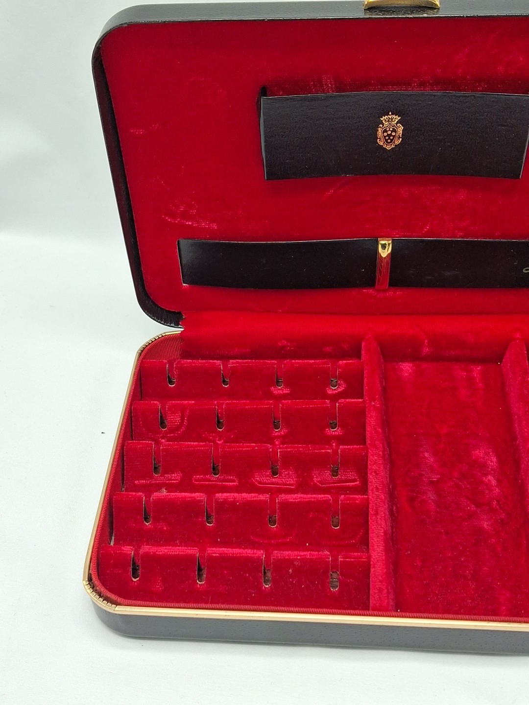 Vintage Mele Table Top Jewelry Box Case Red Velvet Organizer Watches Cufflinks