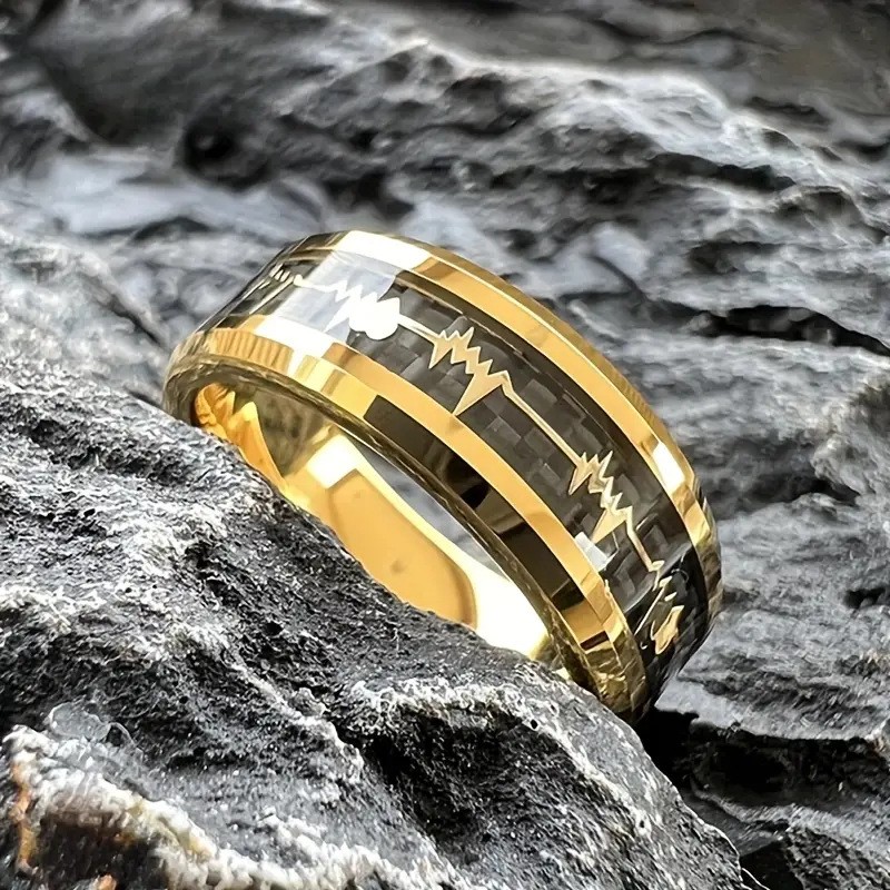8mm Men/Women Stainless Steel Ring,Gold Heartbeat EKG Jewelry 7-13mm new