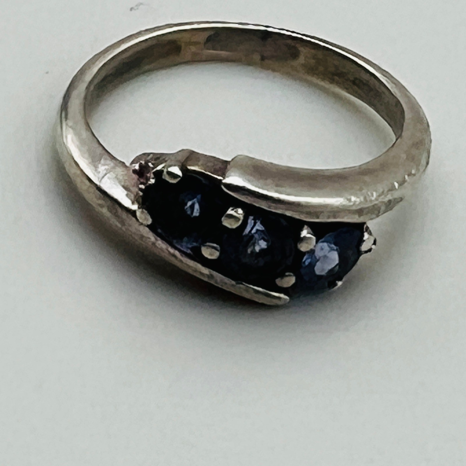 Vintage Blue Stone Bypass Ring Size 6 Sterling Silver Modern Twist Style 925