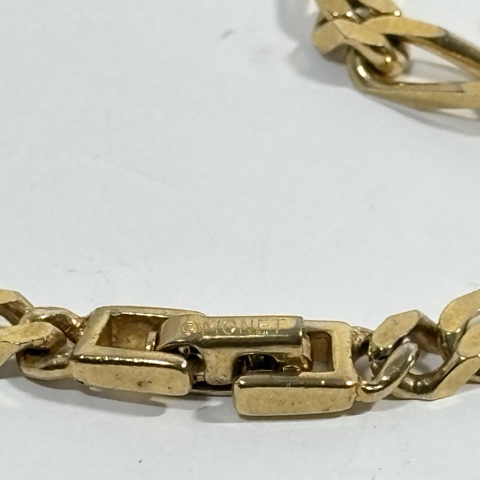 Vintage Signed MONET Gold Tone Chain Necklace Figaro Flat Link 30″