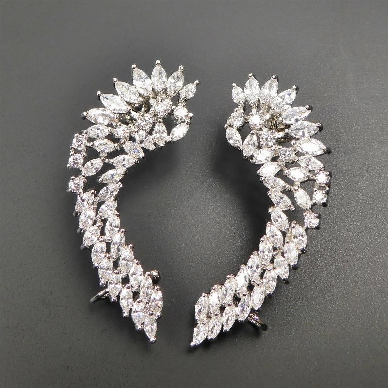Sterling Silver Post CZ Cubic Zirconia Wing Earrings Ear Cuff Crawler Climber