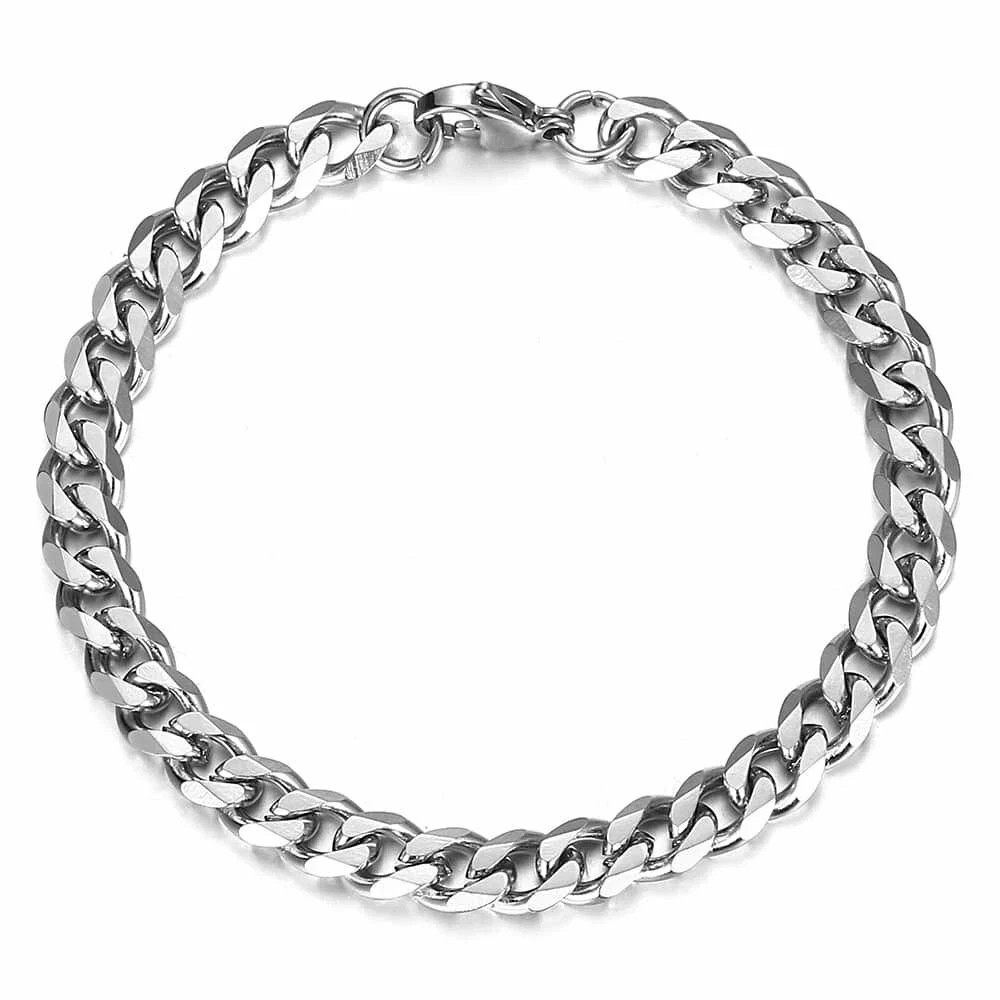 Men’s Chain 7mm Stainless Steel Bracelet Silver Curb Cuban