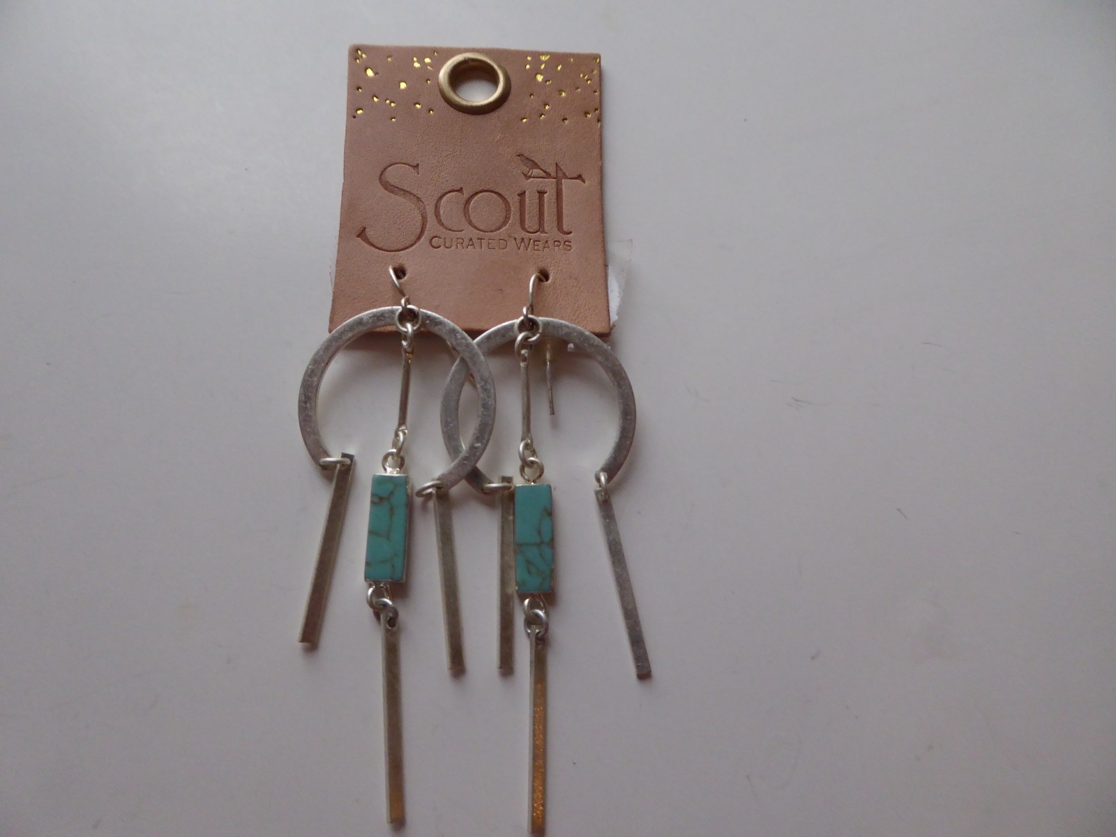 Scout Curated Faux Turquoise Sterling over Brass Dangle Earrings NOS