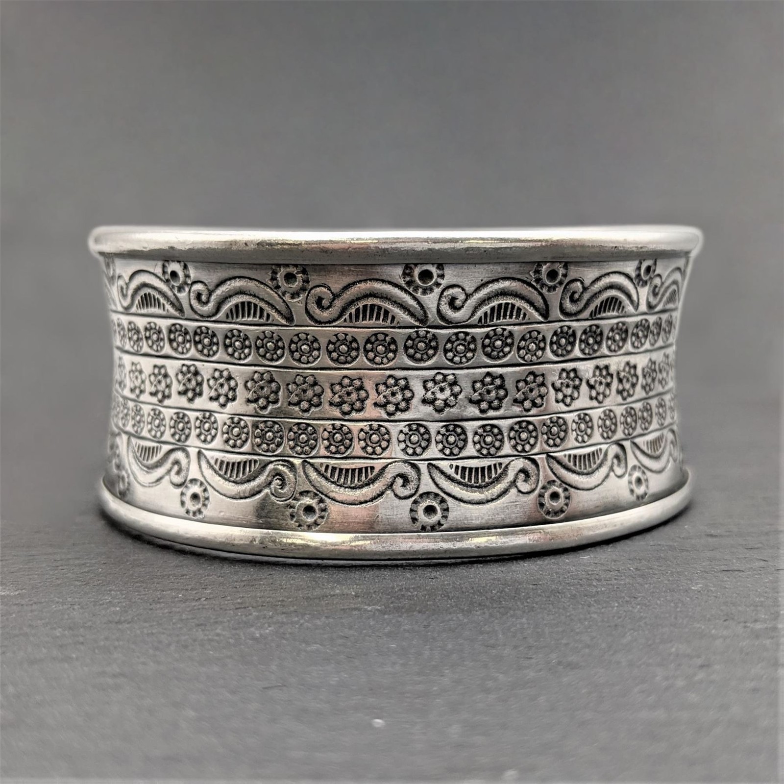 81stgeneration Silver Cuff Bangle 999 Hill Tribe Wide Engraved Motif Bracelet
