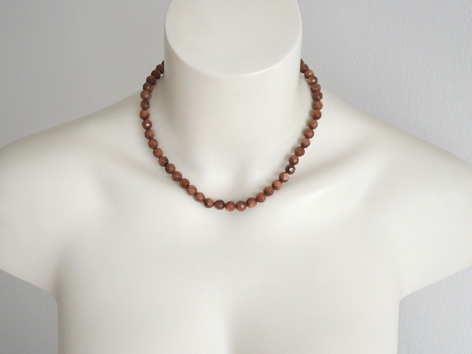 Faceted Goldstone Bead Necklace 36.3 G/44-49 Cm