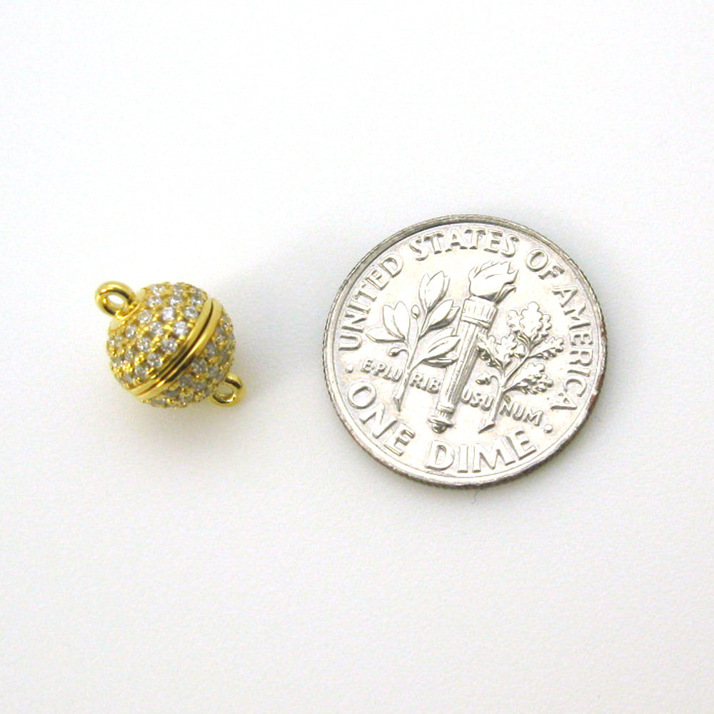 Gold Over Sterling Silver Round Pave Clasp – Magnetic Clasp (1 clasp)