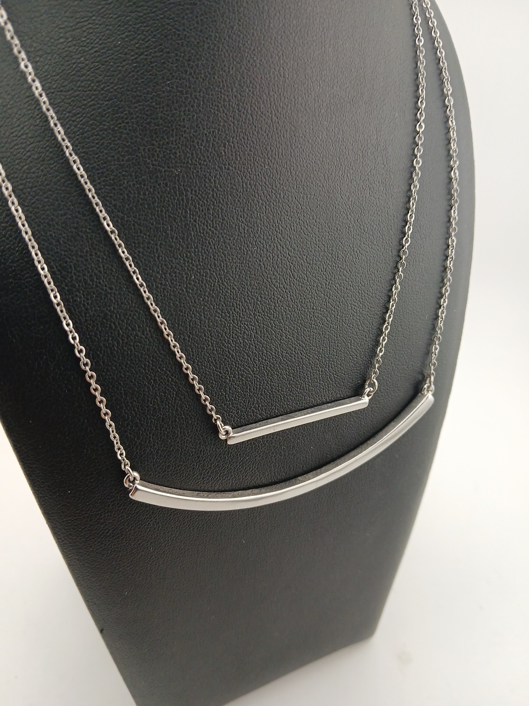LOFT silver tone 2 layer chain 1 bar & 1 crescent design pendants necklace