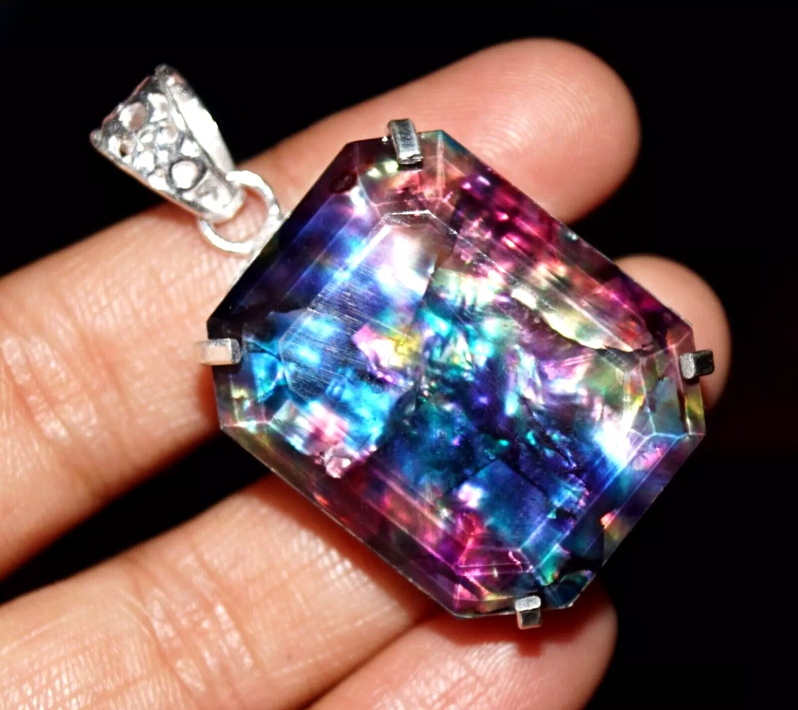 Certified 89.60 Ct Natural Ammolite 925 Solid Silver Pendant Loose Gemstone