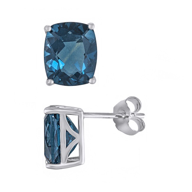 8.25 Ct Blue Fluorite Cushion Sterling Silver 925 Stud Earring