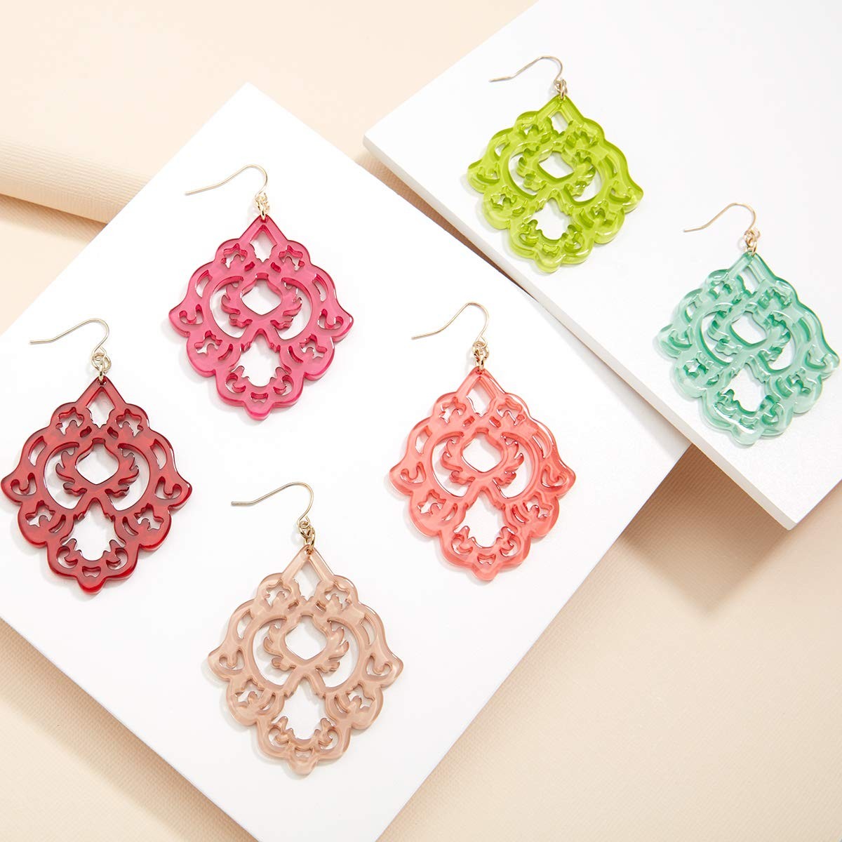 Resin Acrylic Colorful Scroll Design Drop and Dangle Earrings for (Bright Ora