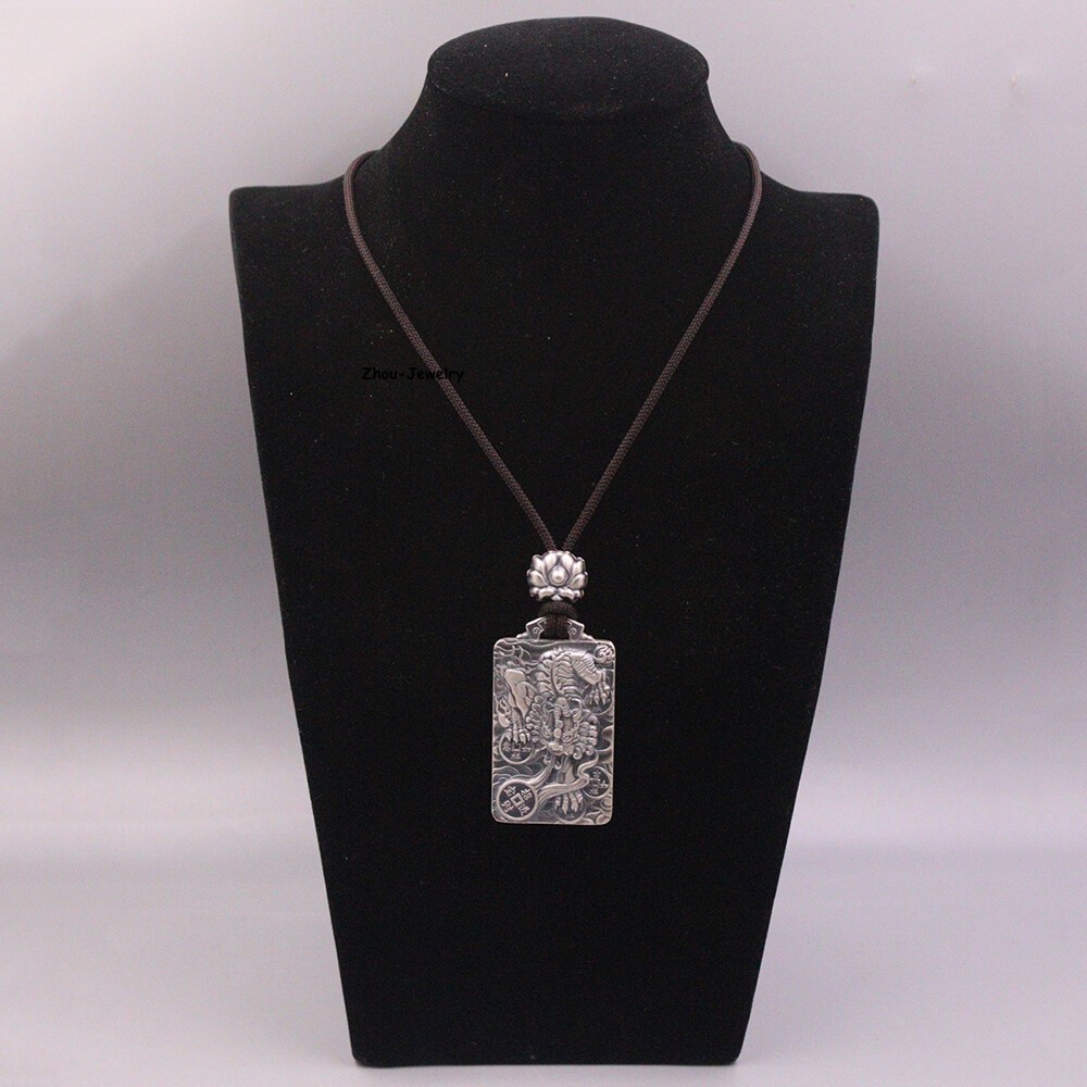 Pure S999 Fine Silver 999 Men Women Lucky Dragon Qilin Oblong Pendant 47*28mm