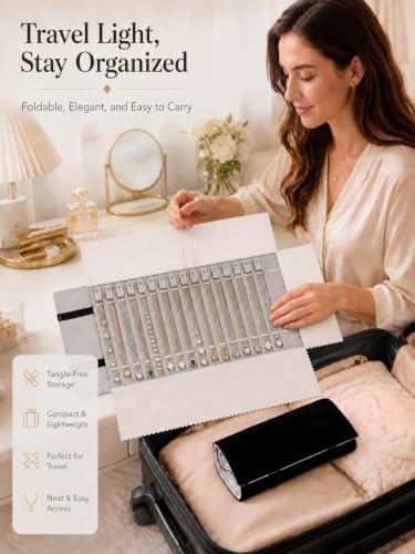 Portable Jewelry Roll Necklace Travel Storage Bag Holder Black and Gray