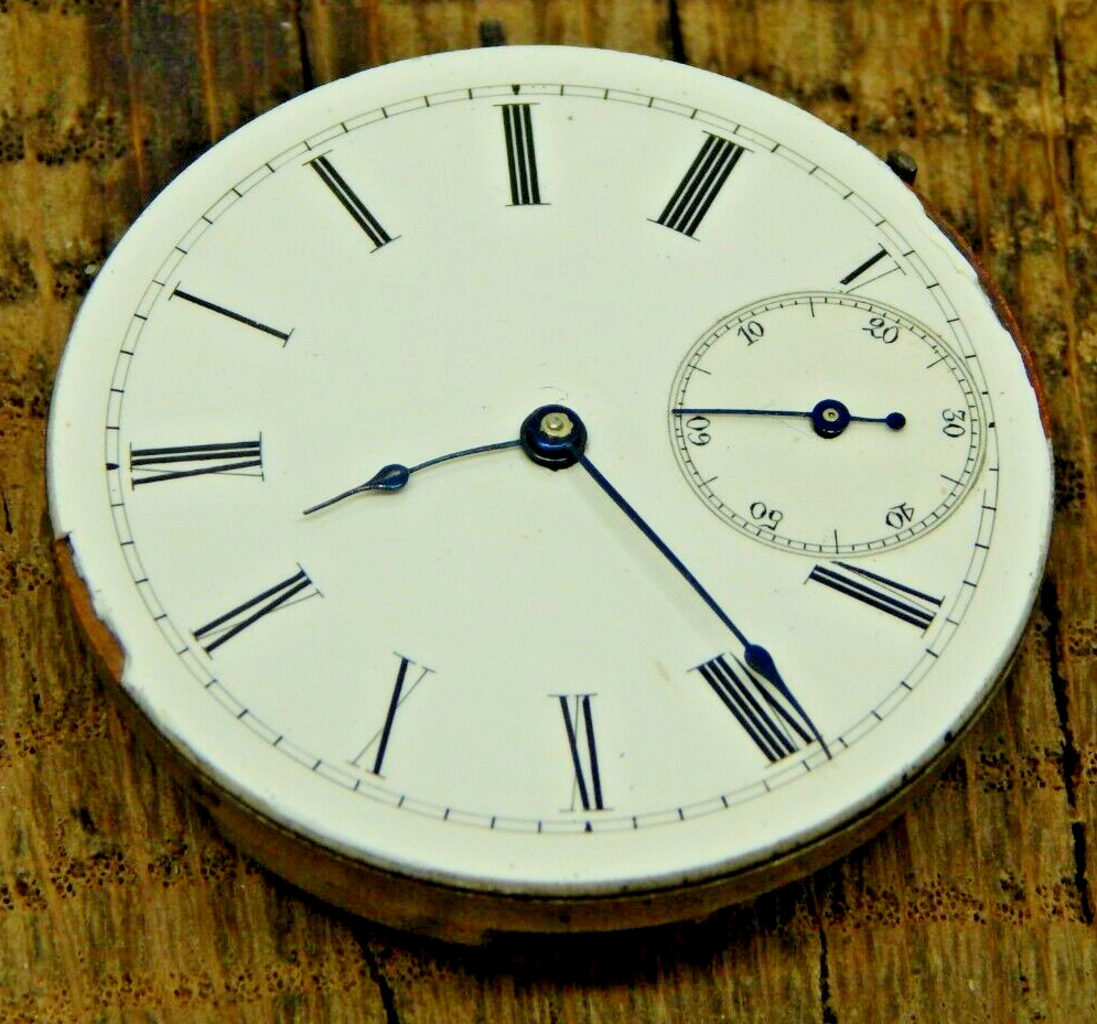 Antique Vintage Monitor Pocket watch movement 35.6mm 15 3/4 L 3/4 plate Running