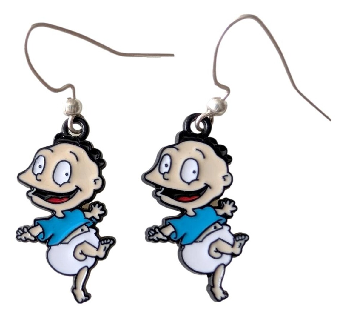 Rugrats Tommy Pickles 1″ Tall Silvertone French Wire Earrings