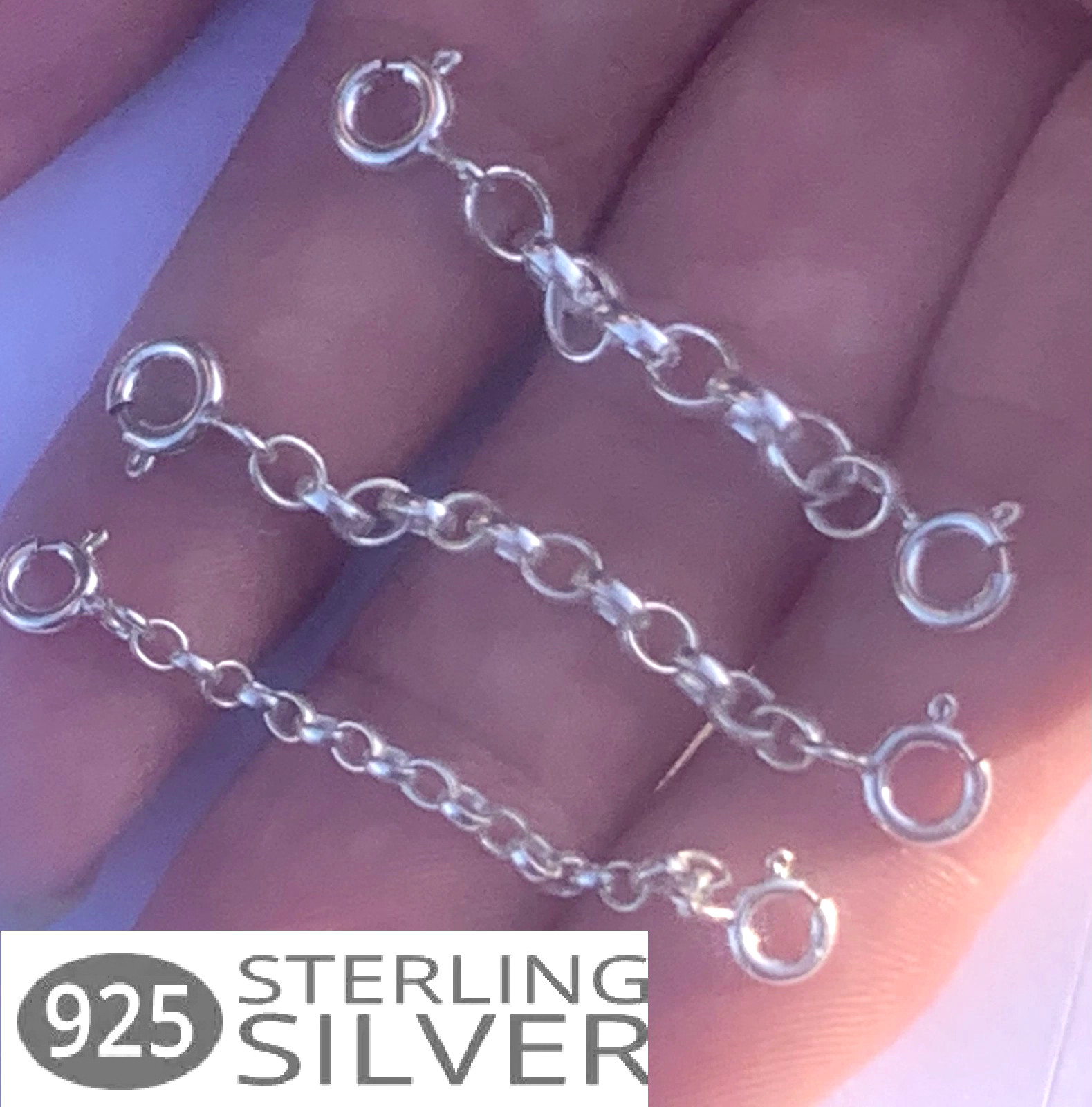 Sterling Silver Strong Belcher Necklace Extender Safety Chain 1″ to 6″ inches