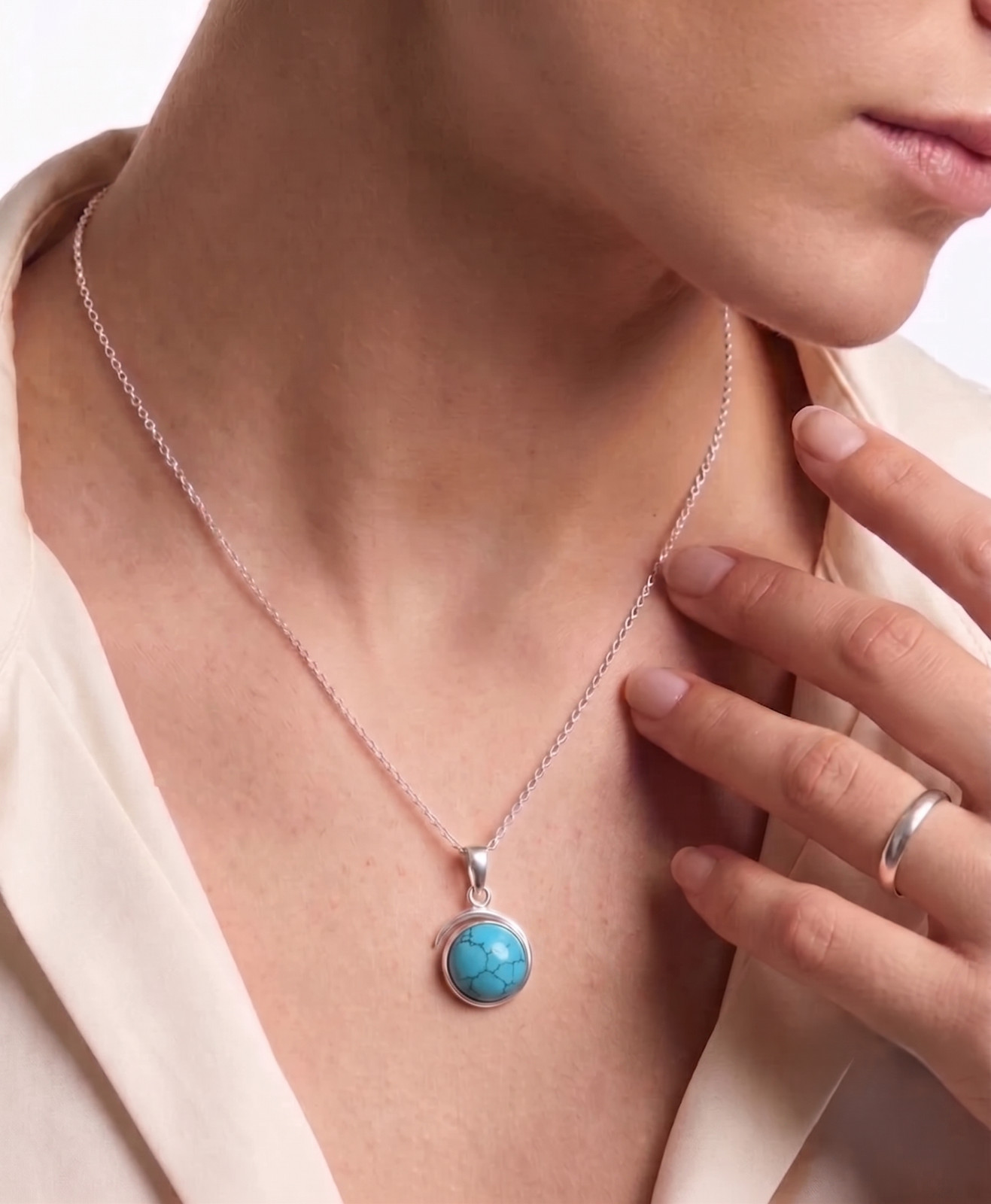 Sterling Silver Turquoise Pendant Handmade Celestial Womens Turquoise Jewelry