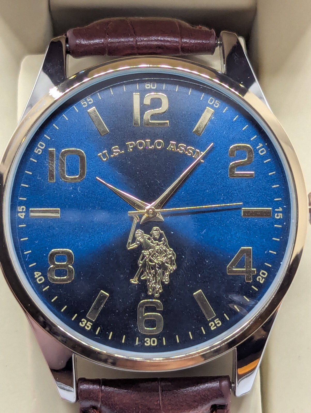 U.S. Polo Assn Mens Brown Band Silver Case 12-Hour Dial Casual Wristwatch