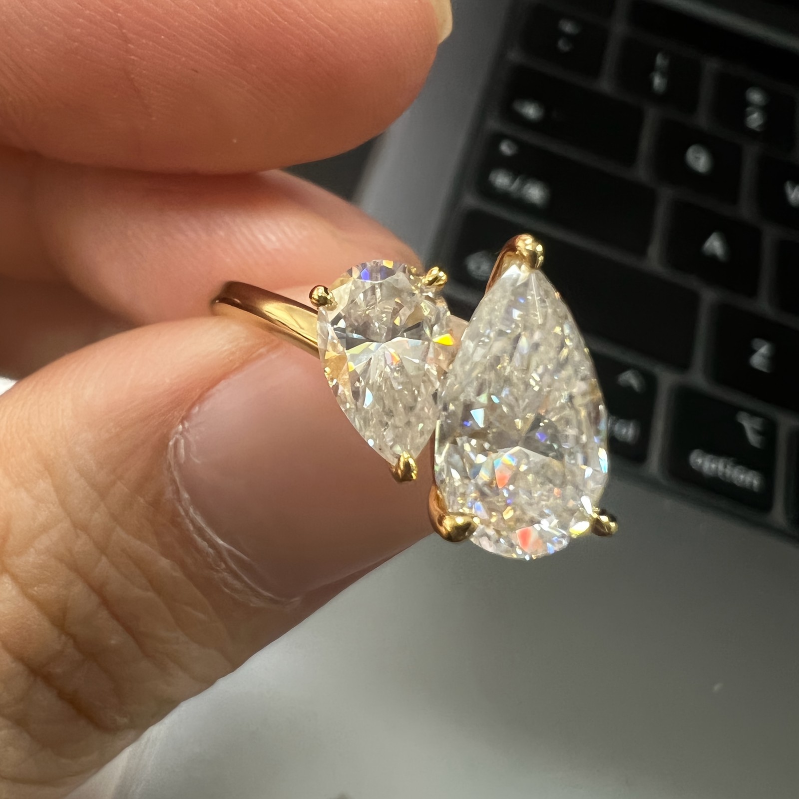 4CT Pear Cut Moissanite Gold Engagement Ring Size 6 7 8 9