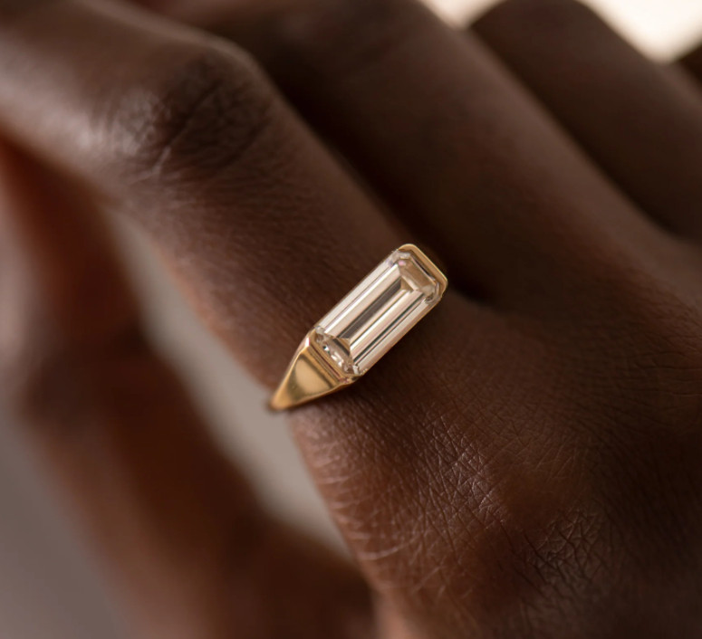 Diamond Ring Wedding Gold Lab Grown 18K Yellow Emerald Cut GLI IGI 5 6 2 Carat