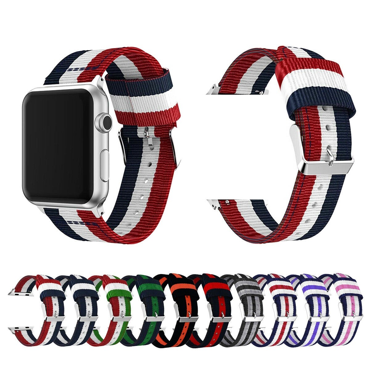 Nylon Sport Band Stripe Strap for Apple Watch Series 7 6 5 4 3 41/45mm iWatch SE