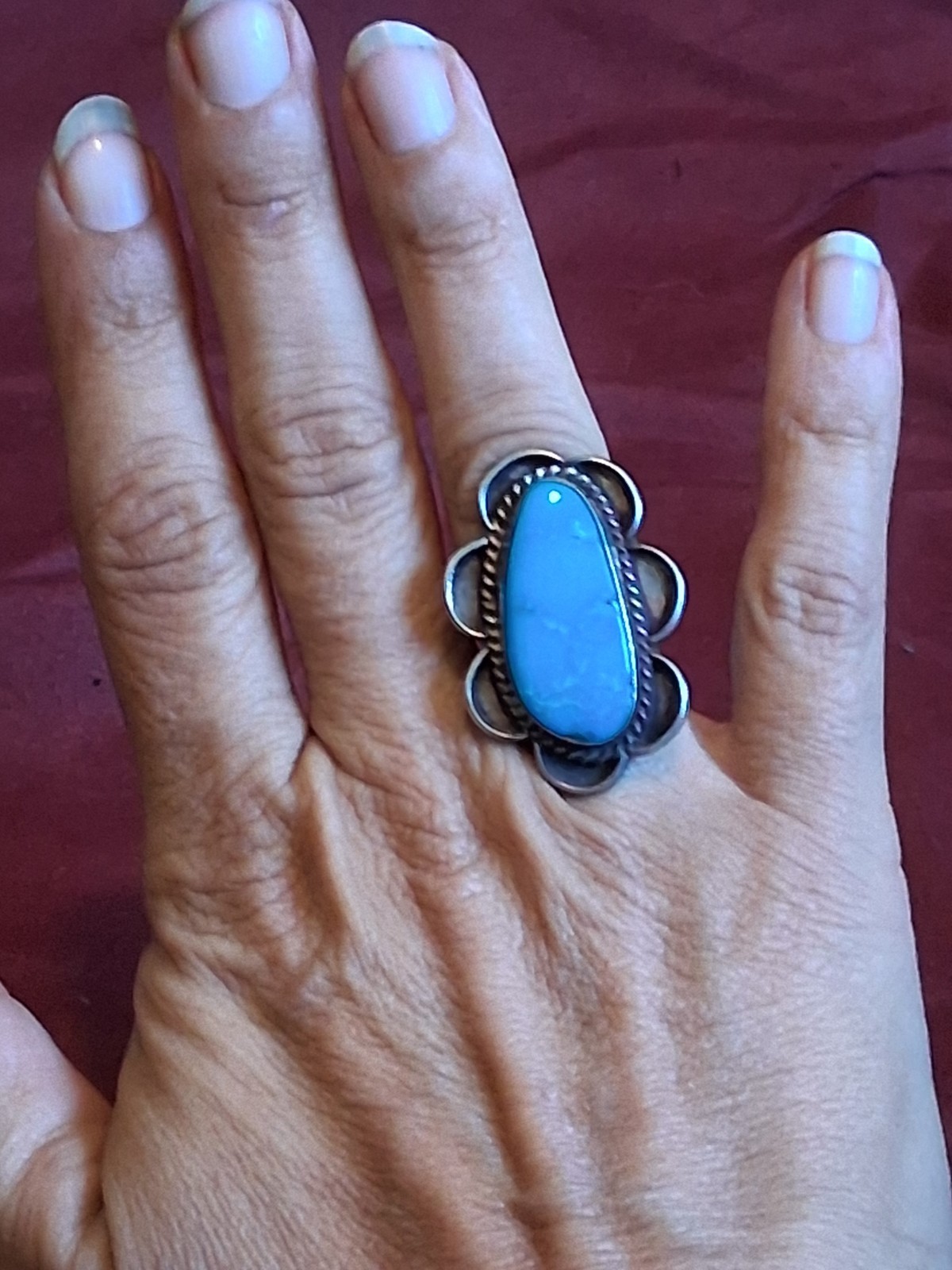Vintage Native American Turquoise Ring Large Stone Size 6 Old Pawn. Beautiful